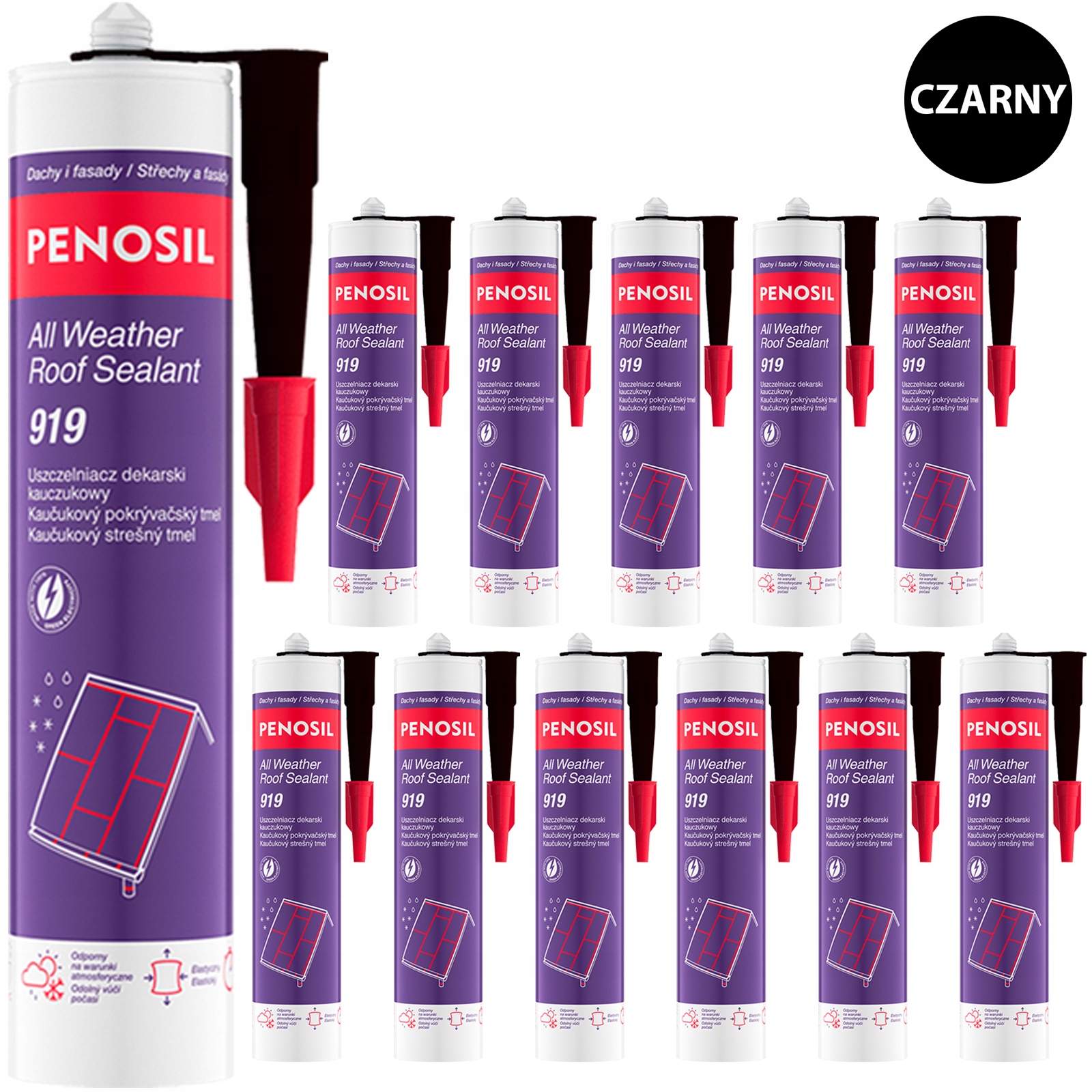 12x Specializovaný Dekarski tmel Penosil 919 Černý na mokré střechy
