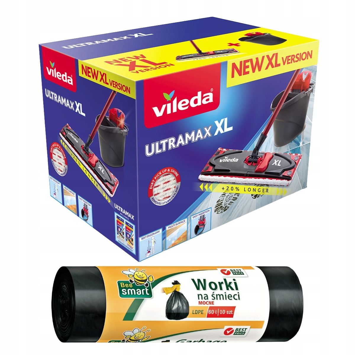 Sada plochých mopů Vileda UltraMaxXL 42 cm s kbelíkem sáčky BeeSmart 10x60 l