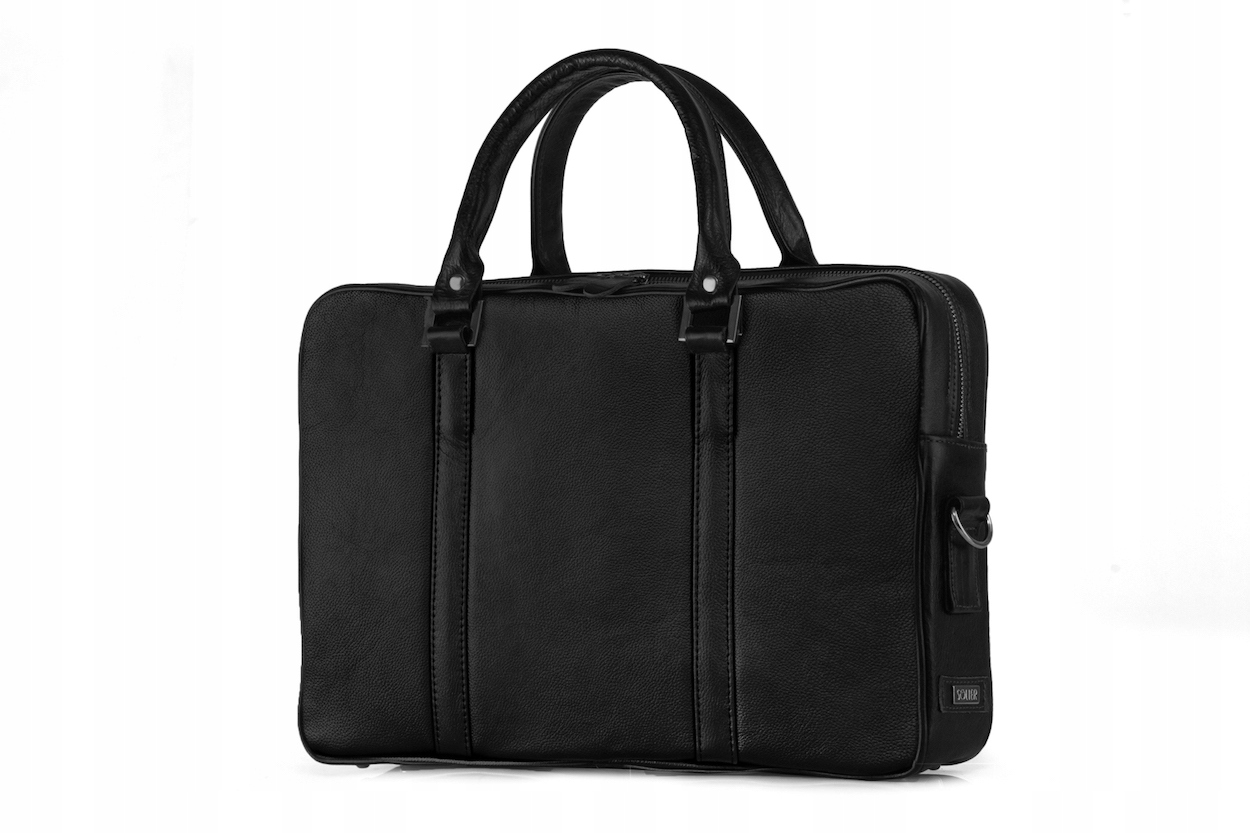 Černá kožená taška Solier Notebook Přírodní kůže Aktovka do práce pro muže