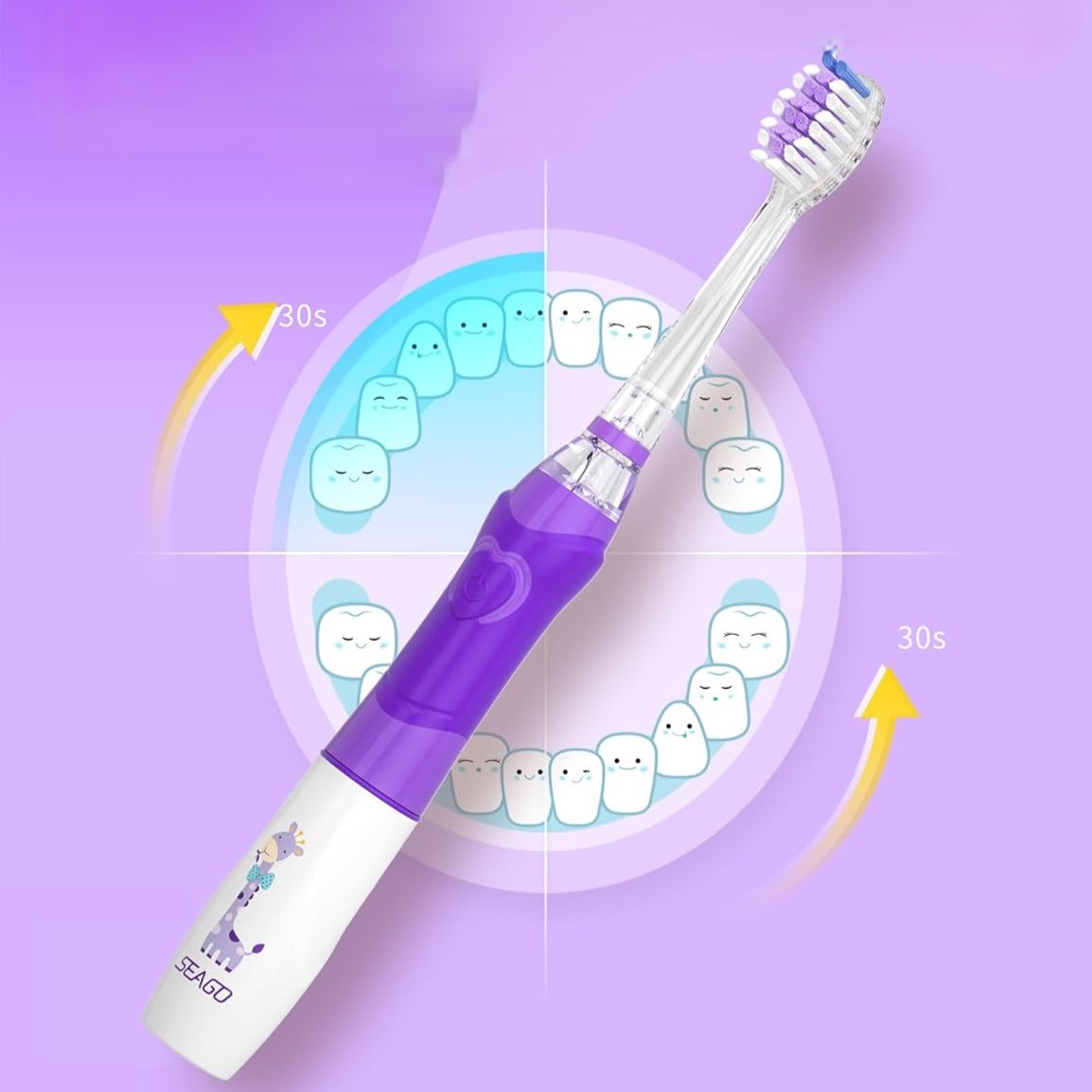 SEAGO Szczoteczka Soniczna Dla Dzieci 4 Tryby LED 4 Główki Fiolet — miniatura 9