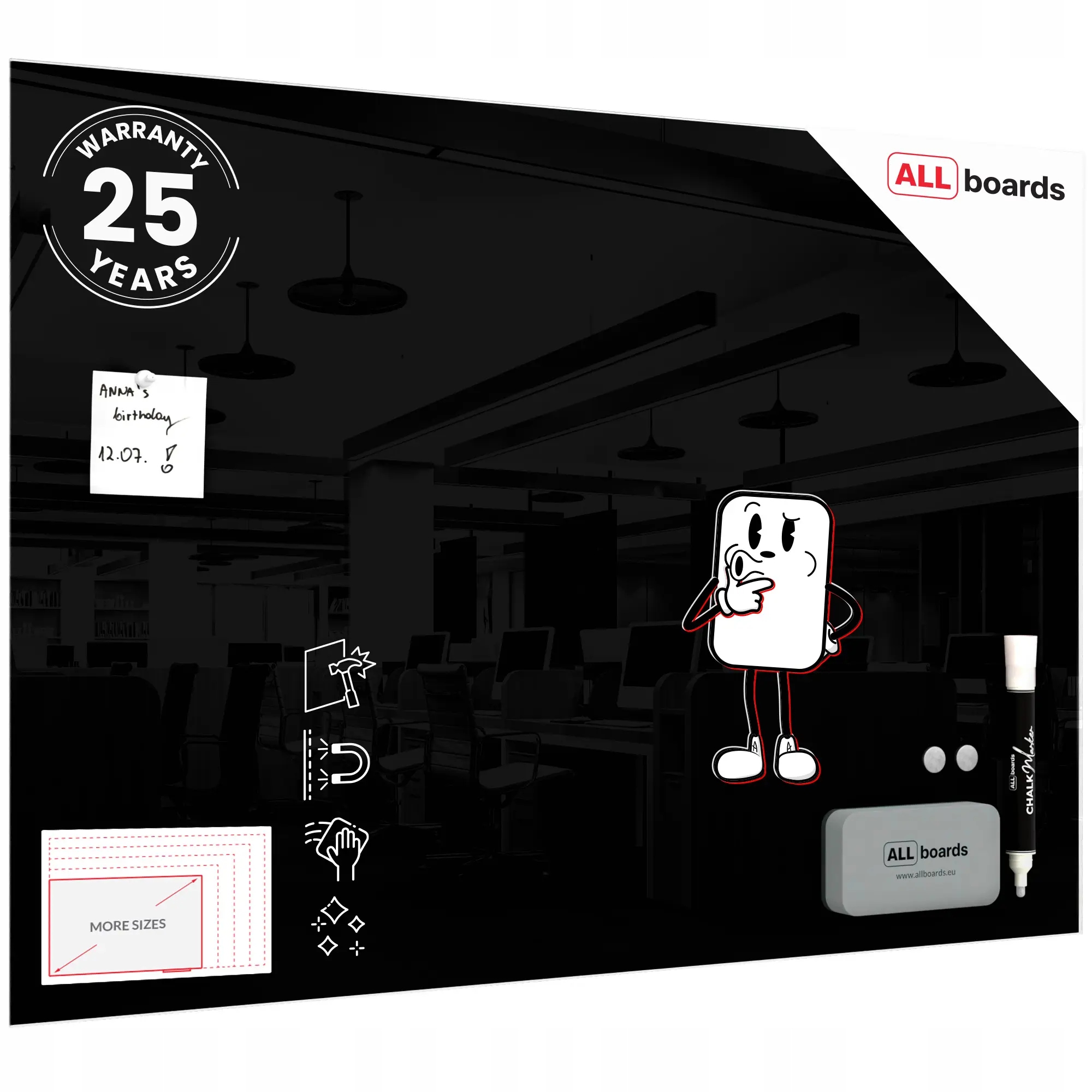 Tablica magnetyczna szklana Czarna 100x70 cm