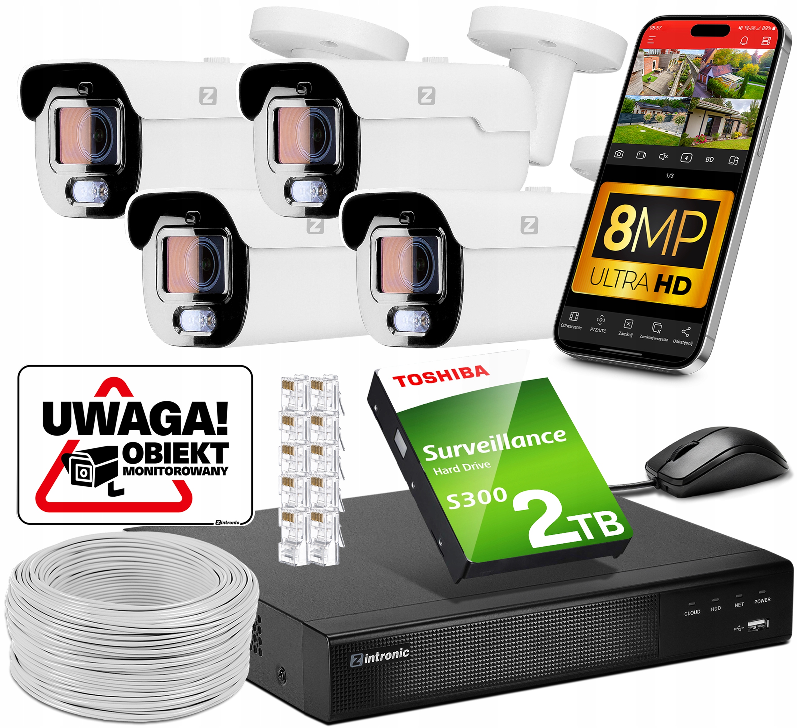 Sada Monitorování 4 kamer Poe 8MPx motor-zoom Dual Light Analytika Ai 2TB