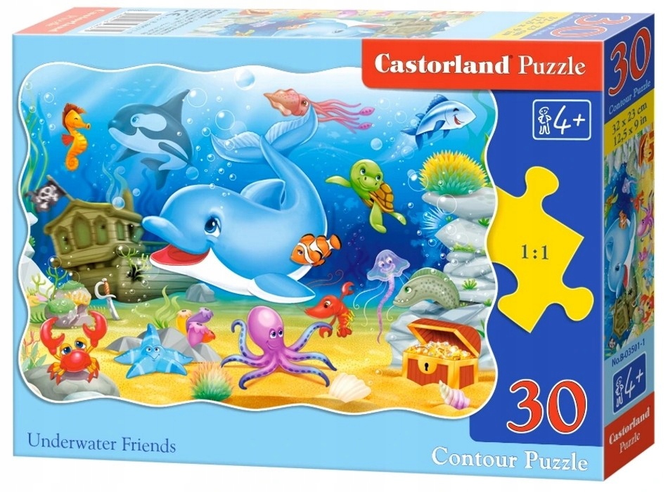 PUZZLE KONTUROWE 30 EL PODWODNE ZWIERZĘTA DELFIN ŻÓŁW CASTORLAND