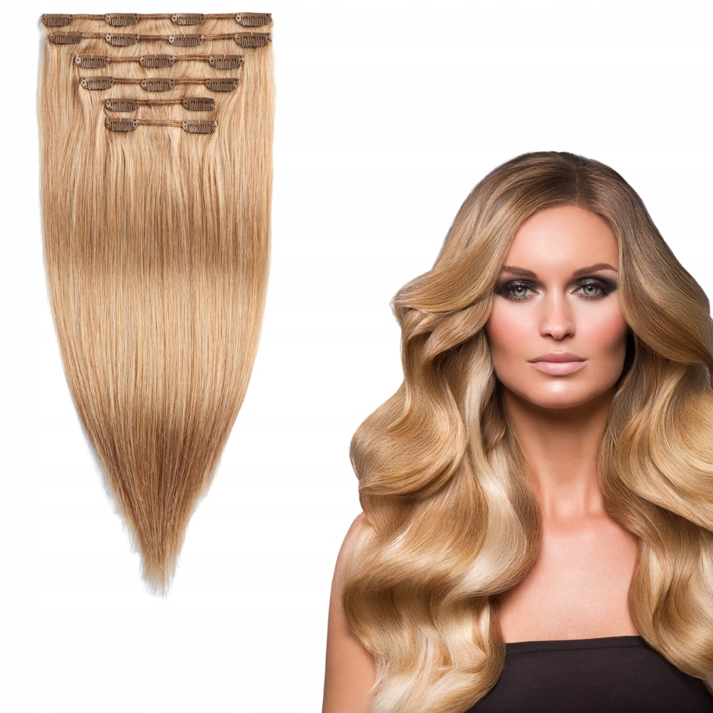 Vlasy Clip In 100% přírodní připínáčky 43 cm 6 pásků 120 g #20/14 boho blond