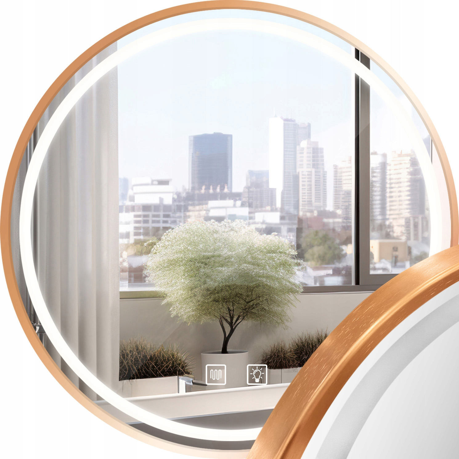 LUSTRO ŁAZIENKOWE PODŚWIETLANE LED 90 cm MIEDZIANE OKRĄGŁE RÓŻOWE ZŁOTO