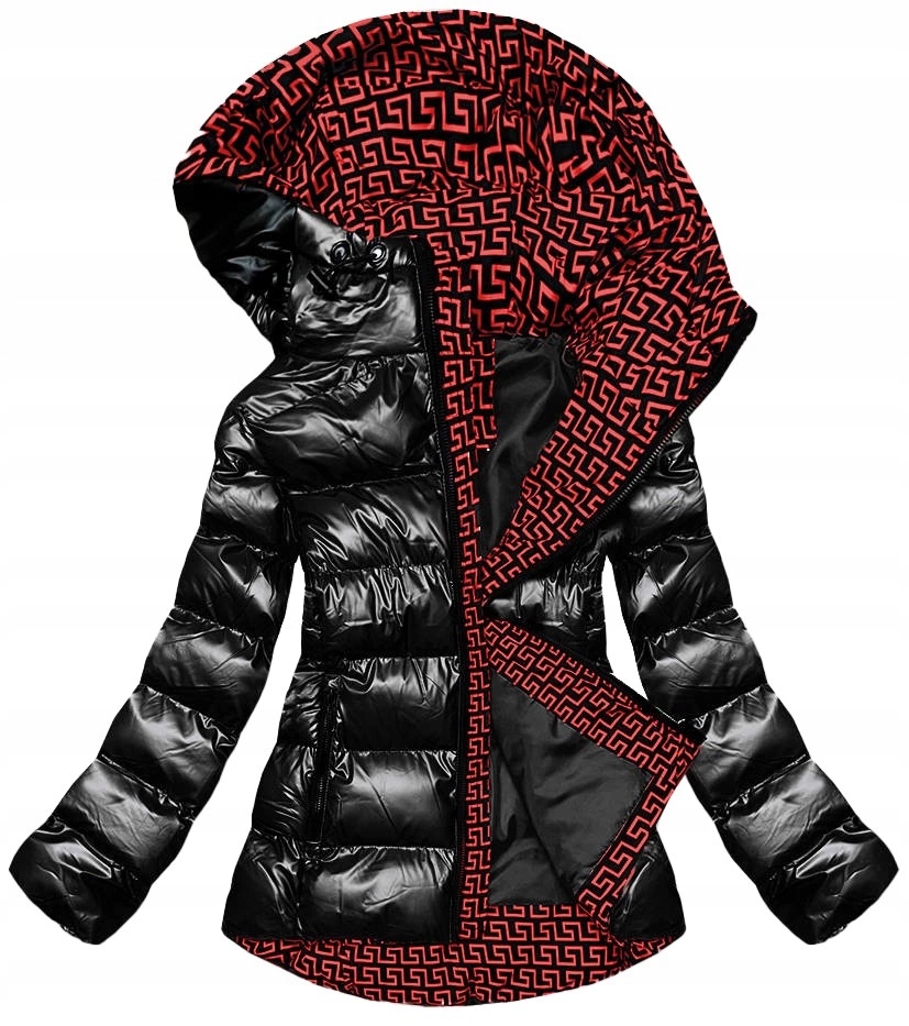 Lesklá Bunda Kapuce XW808X Černá XL (42)