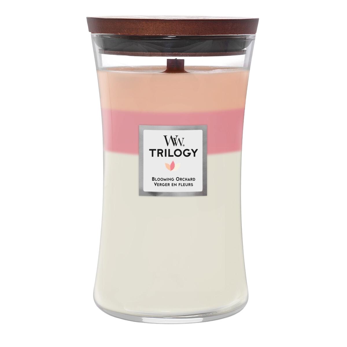 WoodWick Trilogy Blooming Orchard svíčka velká 610 g dřevěný knot