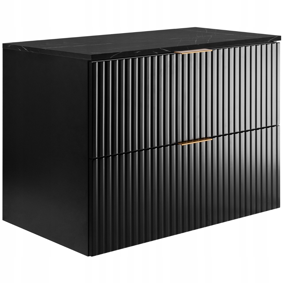 Koupelnová skříňka pod umyvadlo 60 Černá Ryflovaná přední strana Mdf Mramorová deska