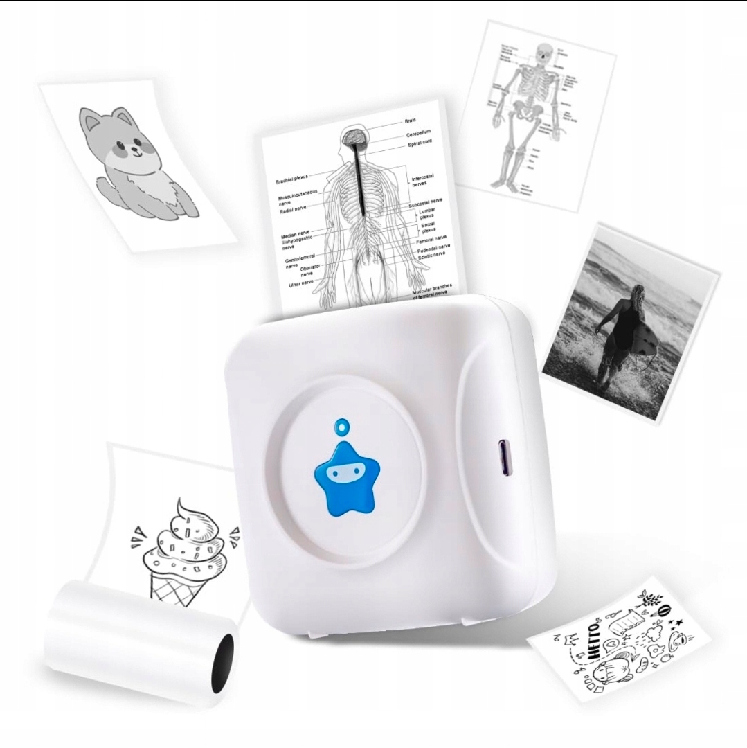 Mini drukarka termiczna TP2-Y Bluetooth z rolkami do etykiet zdjęć notatek