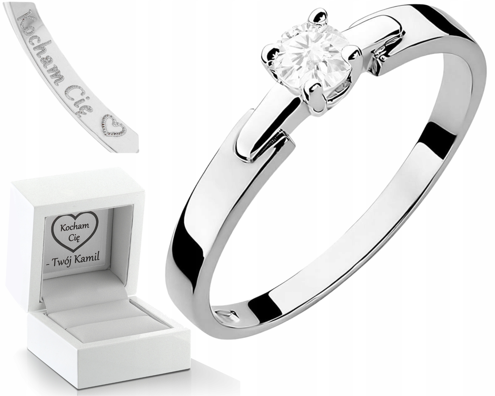 Bílé Zlato Prstýnek S Laboratorním Briliantem Gravírování 585 Dárek