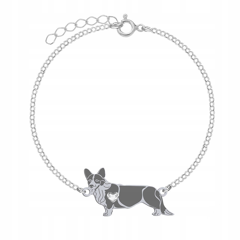 Stříbrný náramek s psem Welsh Corgi Cardigan Stříbro 925 Gravírování Bonus