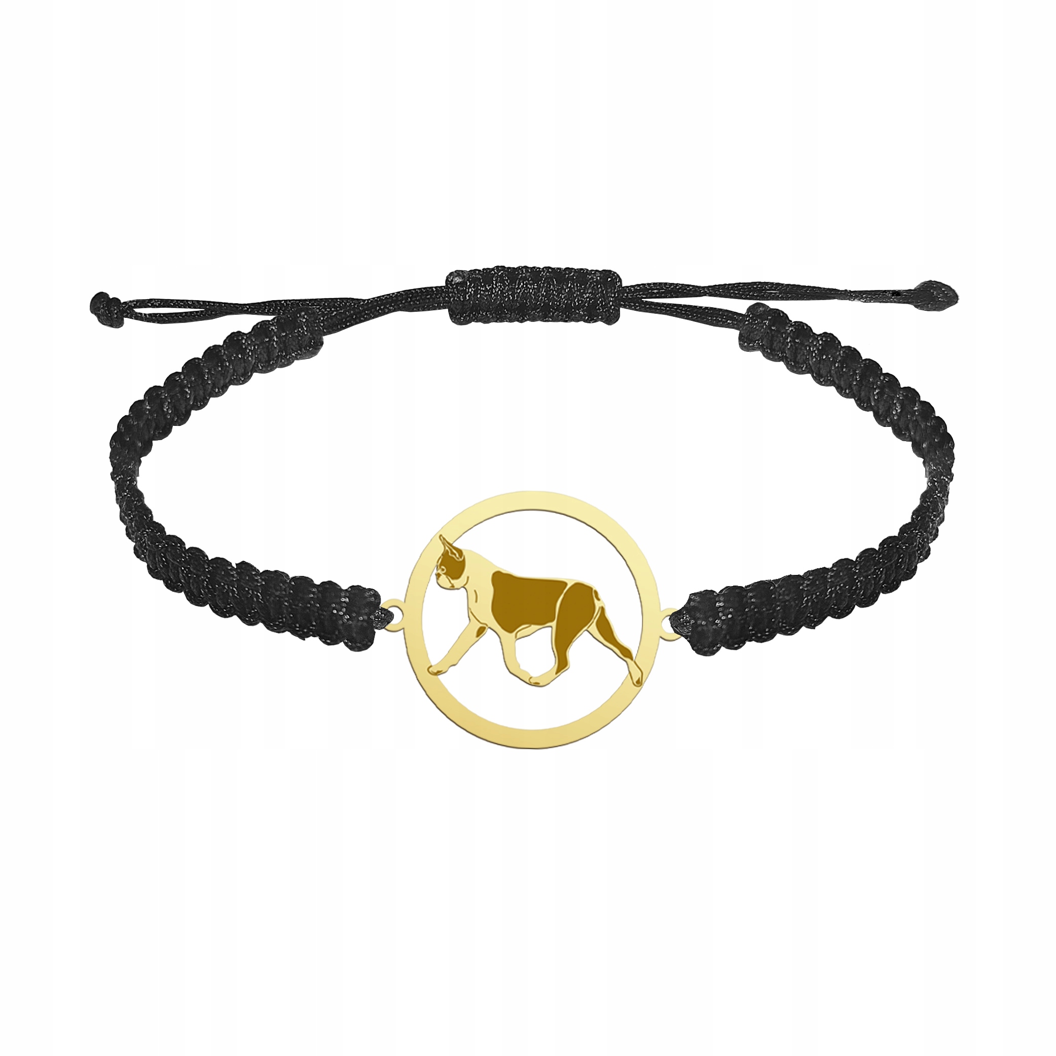 Zlatý náramek Boston Terrier 925 Pánské šperky Makramé Gravírování Bonus