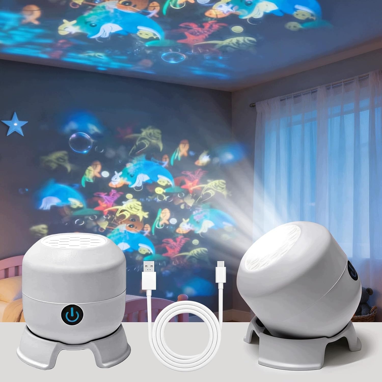 Projektor oceaniczny Led 360° lampka nocna Usb biały dotykowy