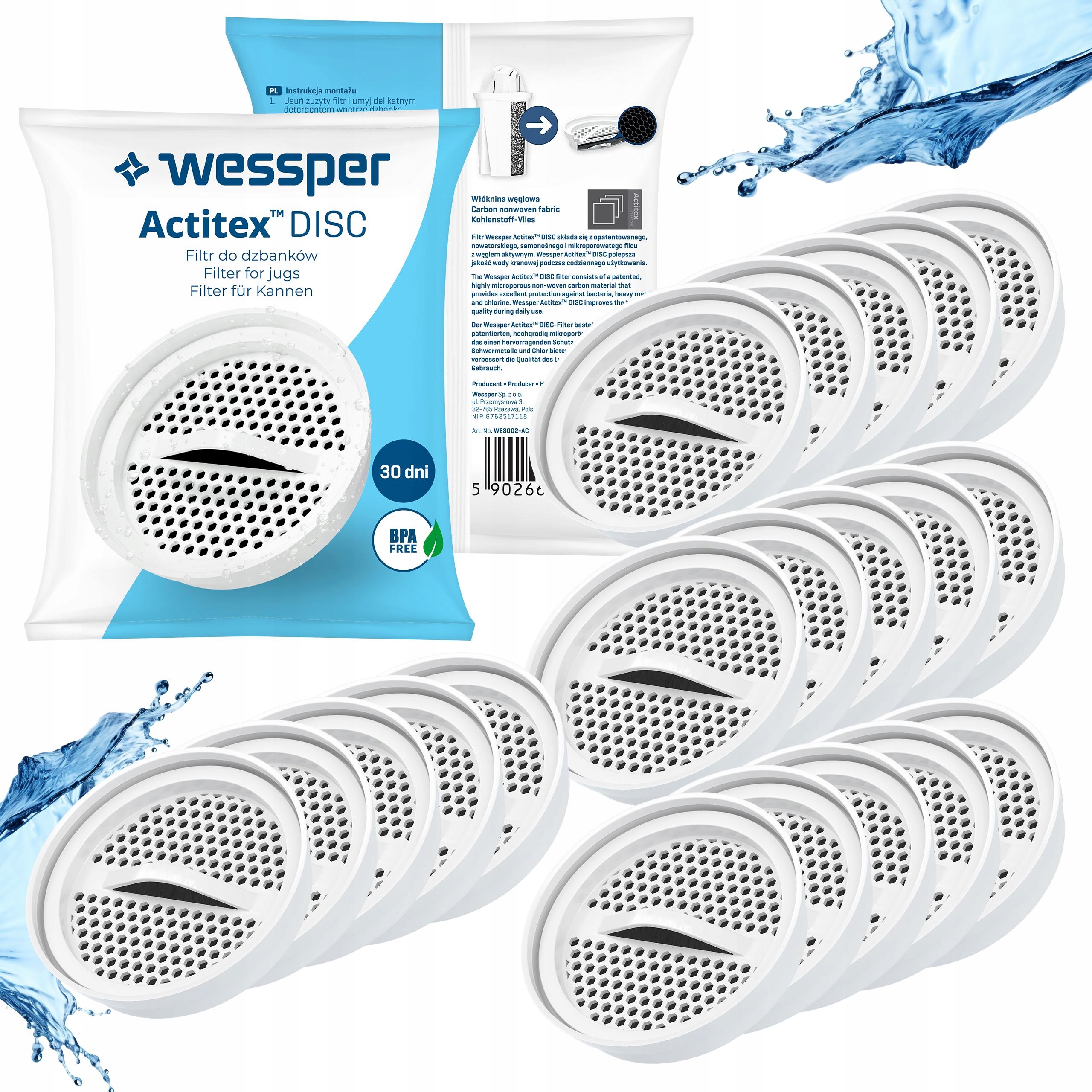 Filtr na vodu Wessper Actitex aquaclassic do džbánu Dafi náhradní 20 ks