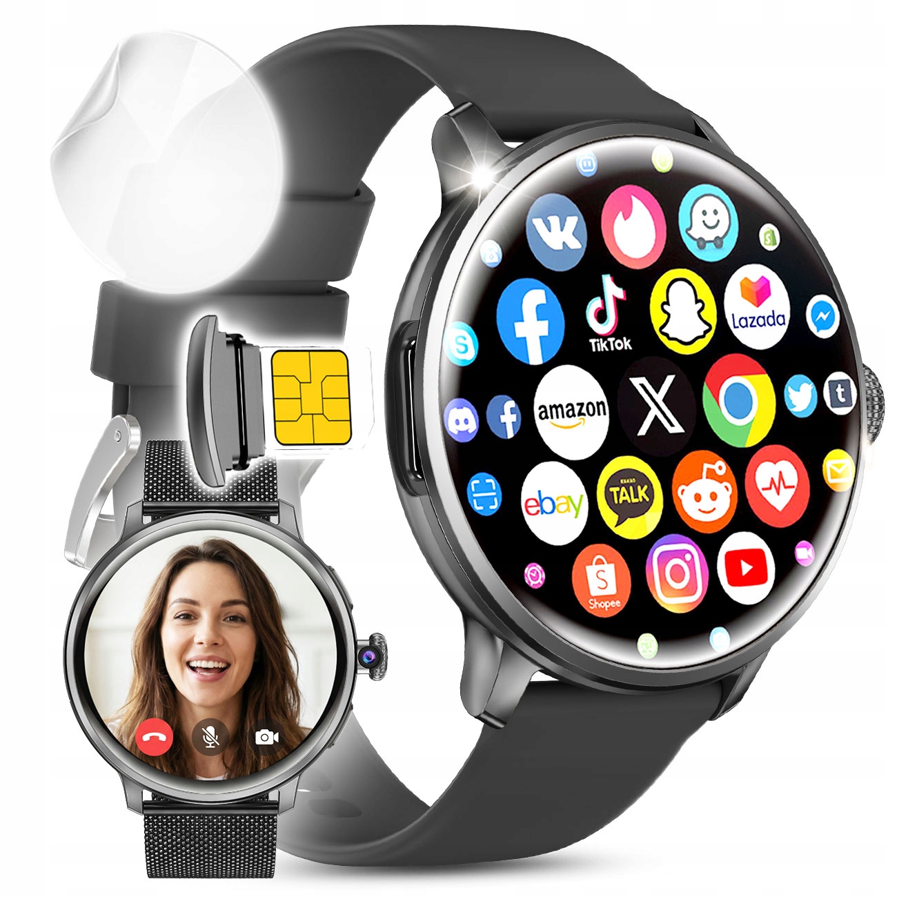 Chytré Hodinky Hodinky 4G Sim Lte WiFi Gps Aplikace Google Kamera Hd Android