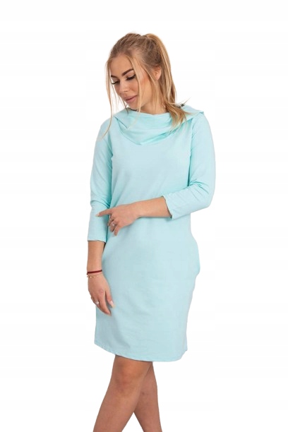 Šaty s kapucí a kapsami, mátová