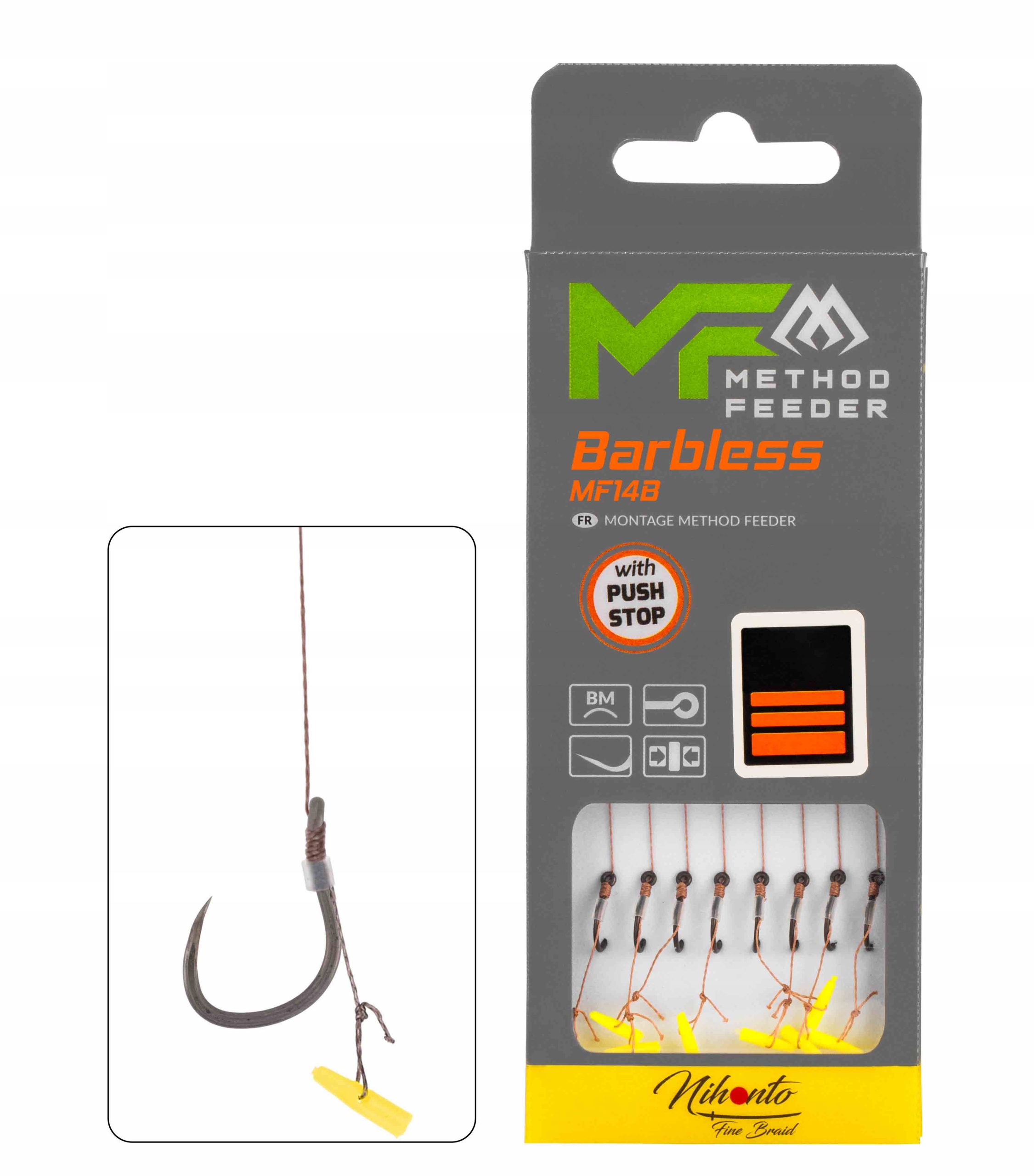 Przypony Mikado Bezzadziorowe Push Stop 10cm roz 8 plecionka 0,14mm 8szt