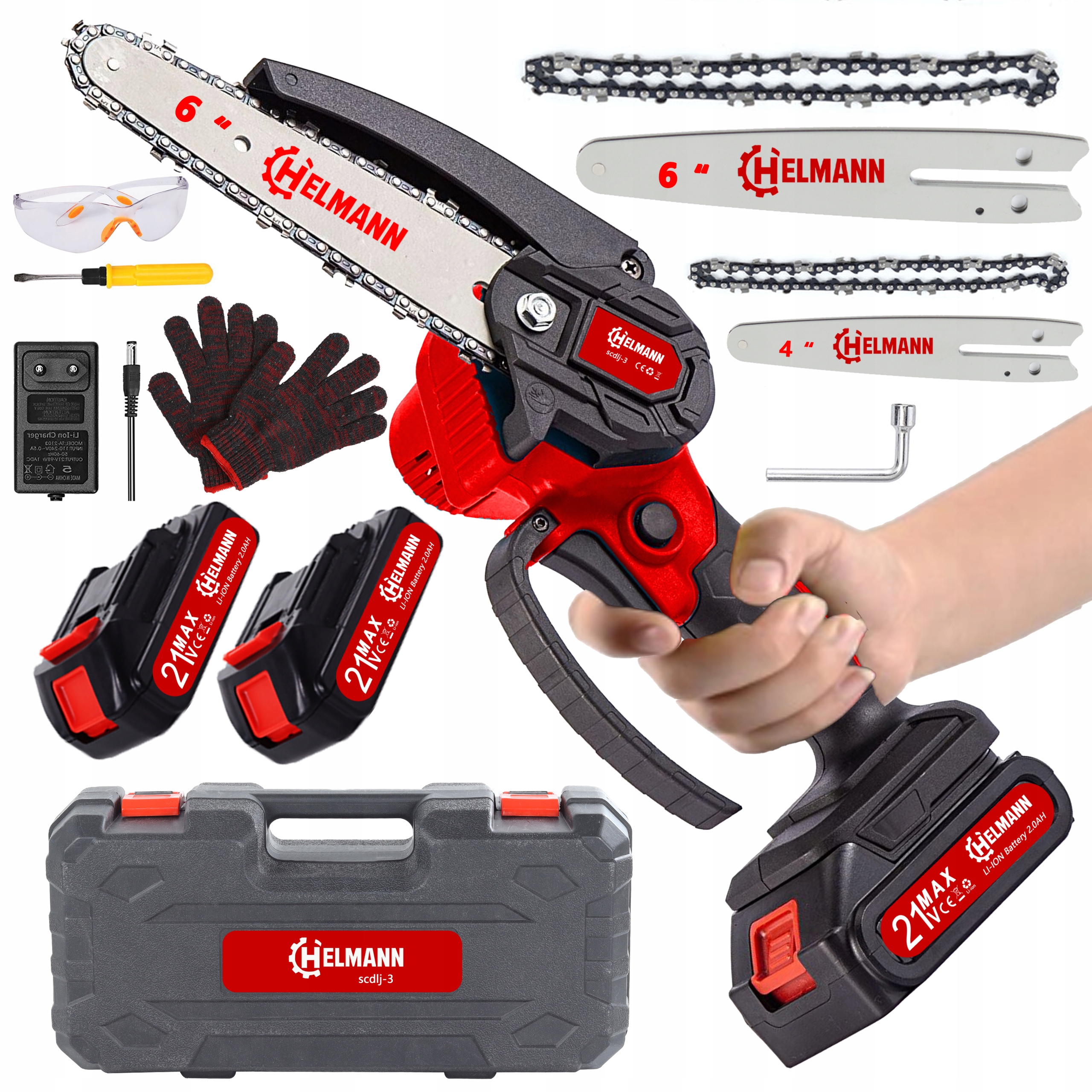 Piła Łańcuchowa Akumulatorowa 4" 6" Bezszczotkowa Pilarka Do Gałęzi 2X Aku