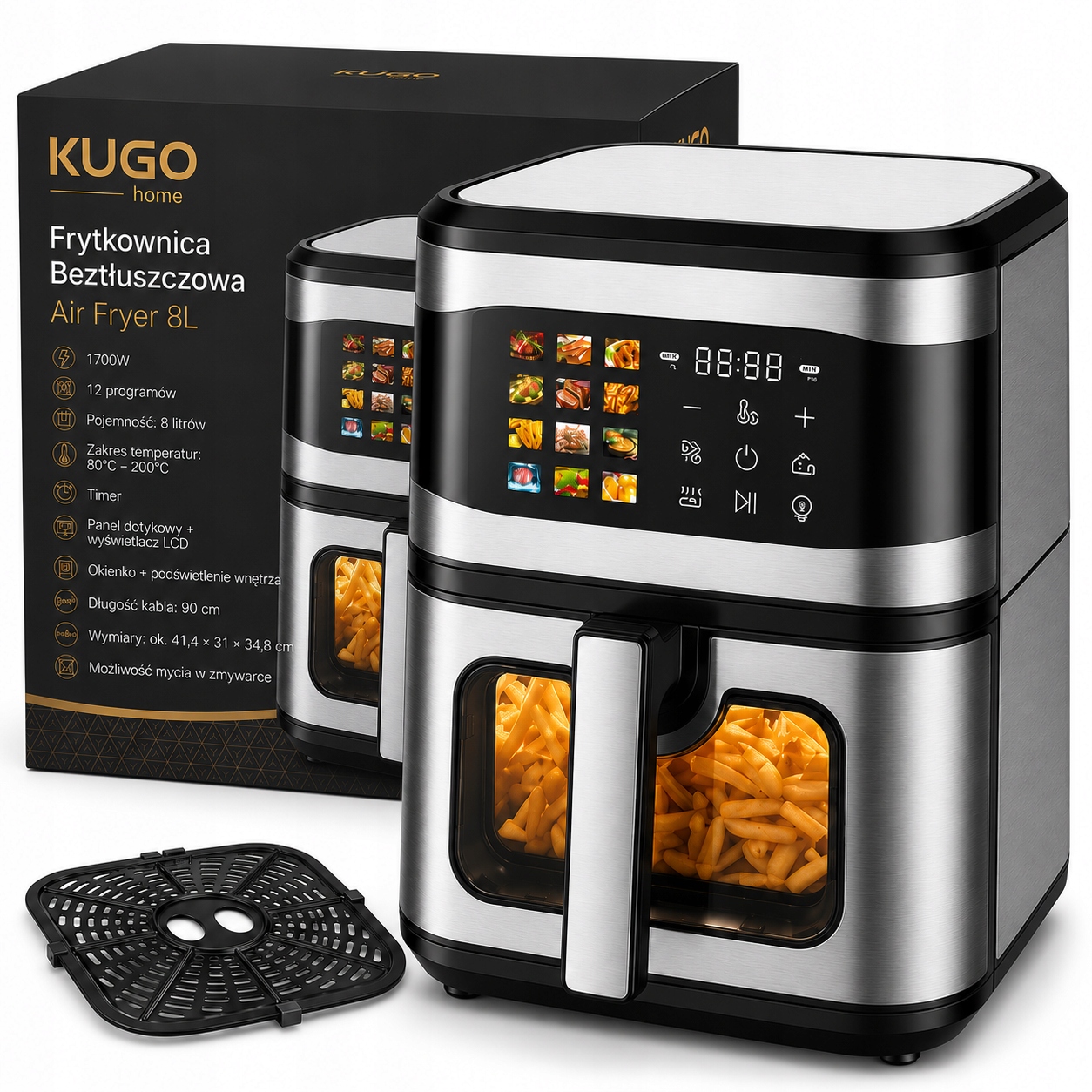Teplovzdušná Fritéza Air Fryer 8L Fritéza 1700W 12 programov Silná