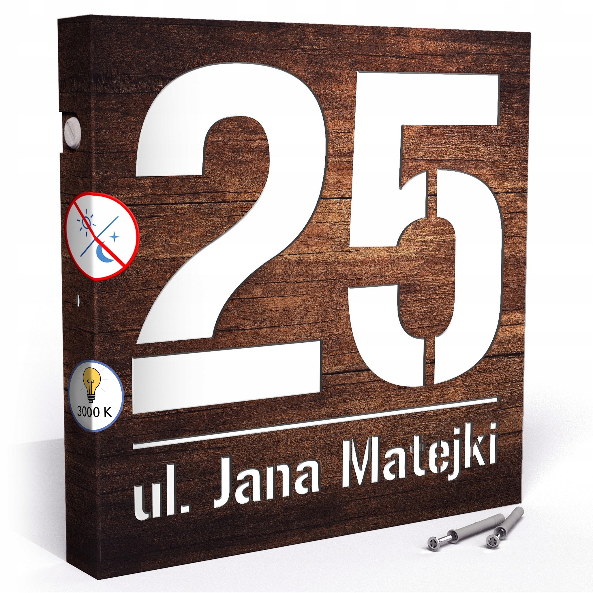 Led cedulka 3000k 30x30 cm Teplá barva Číslo na dům Čísla Tmavý dub