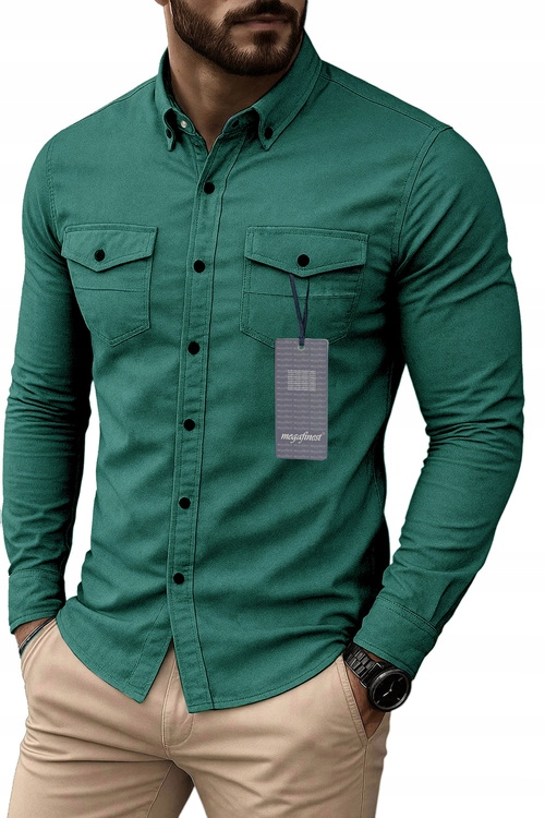Koszula Jeansowa Kolor Morski Zielony Sportowa Długi Rękaw 281 M 39-40