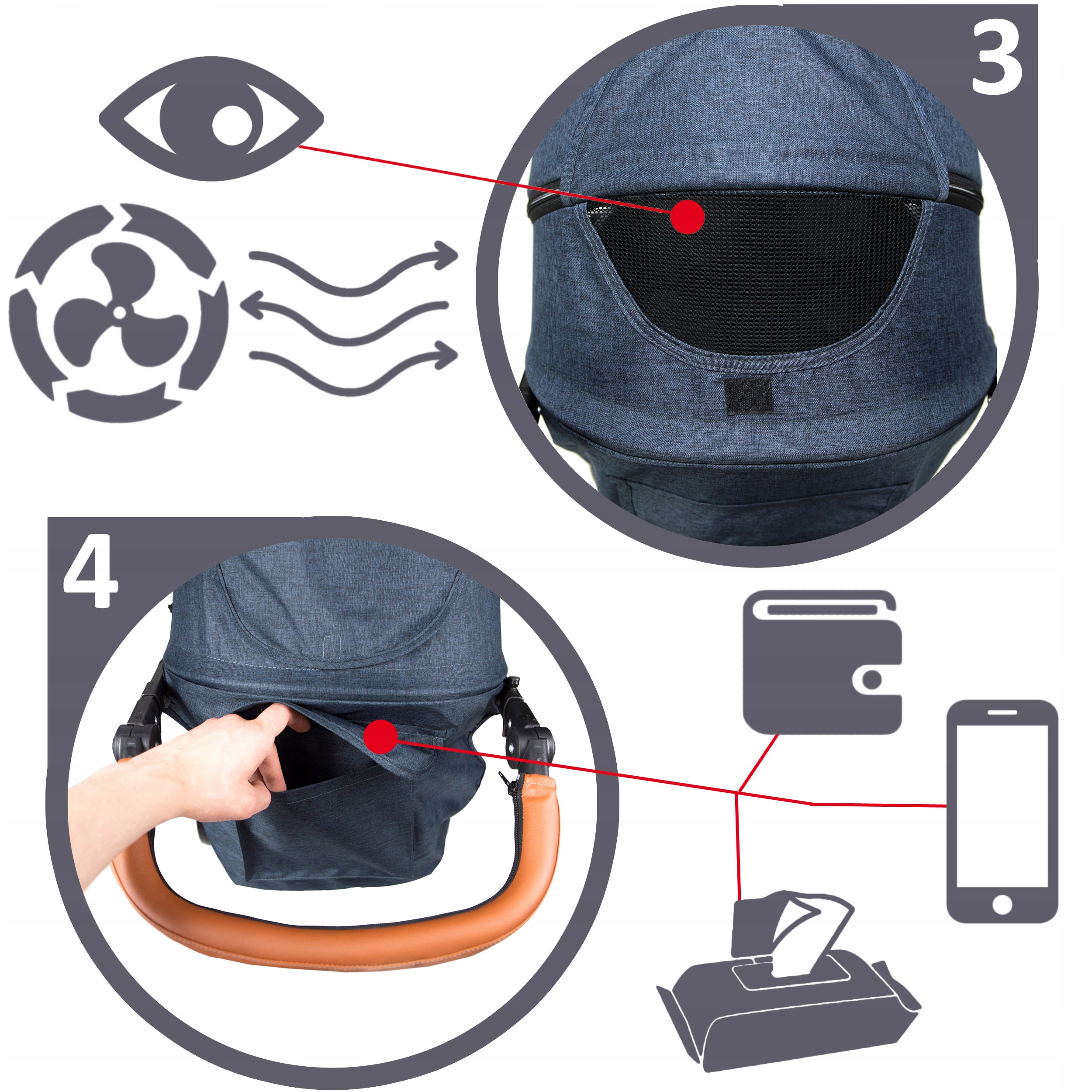 Wózek spacerówka Ocieplacz Duże kółka len MOOLINO! Typ siedziska Rozkładane