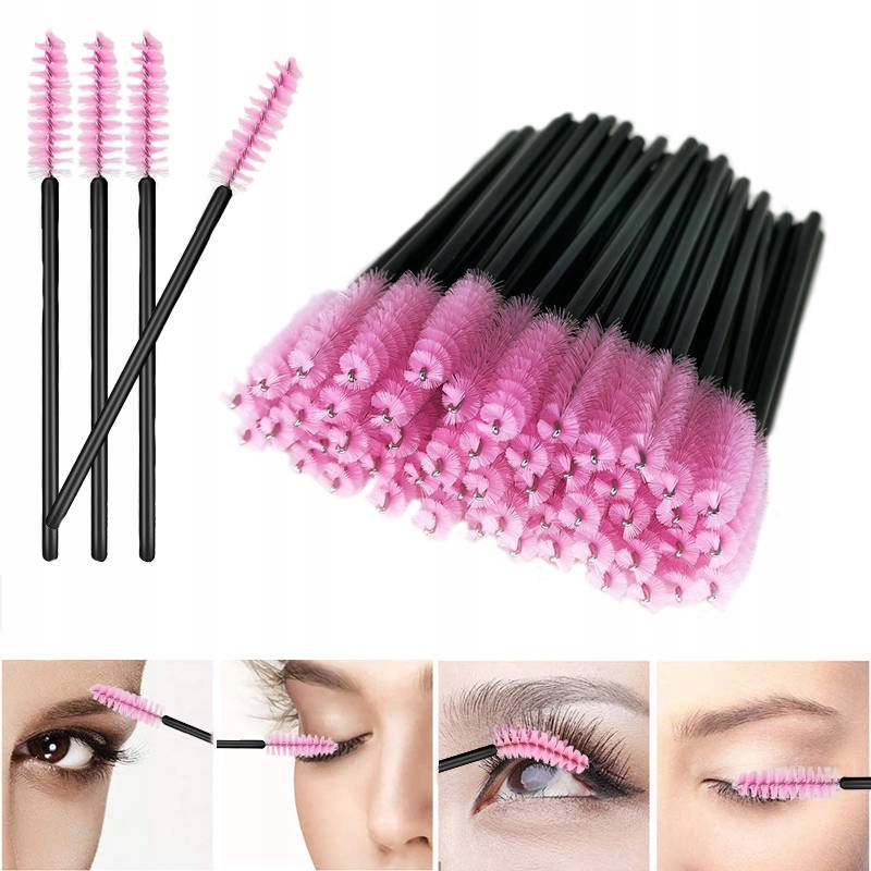 SZCZOTECZKA DO RZĘS 50 SZT BLACK LIGHT PINK Kolor różowy