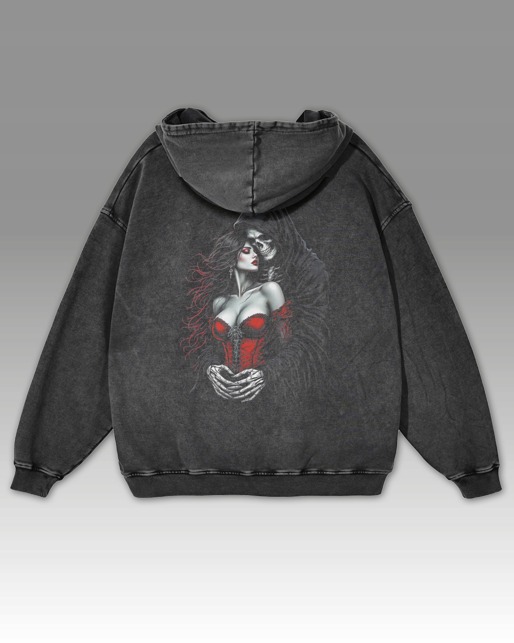 Sexy gothgirl s kapucí Oversize mikina grafitová XL