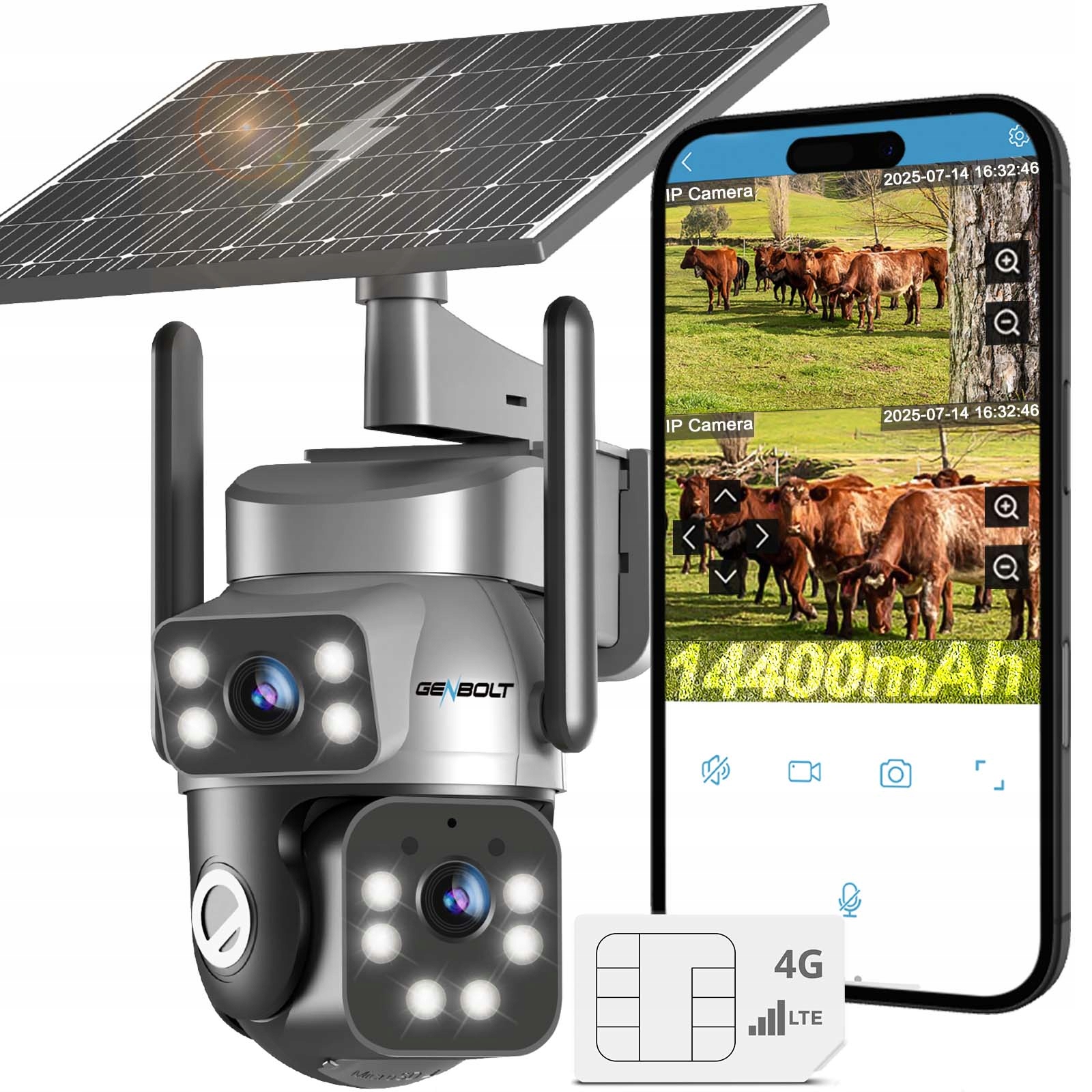 Vonkajšia 6MP Ip kamera so solárnym napájaním 8W, Sim Gsm, 24/7 nahrávanie, batéria 4G, 4x zoom