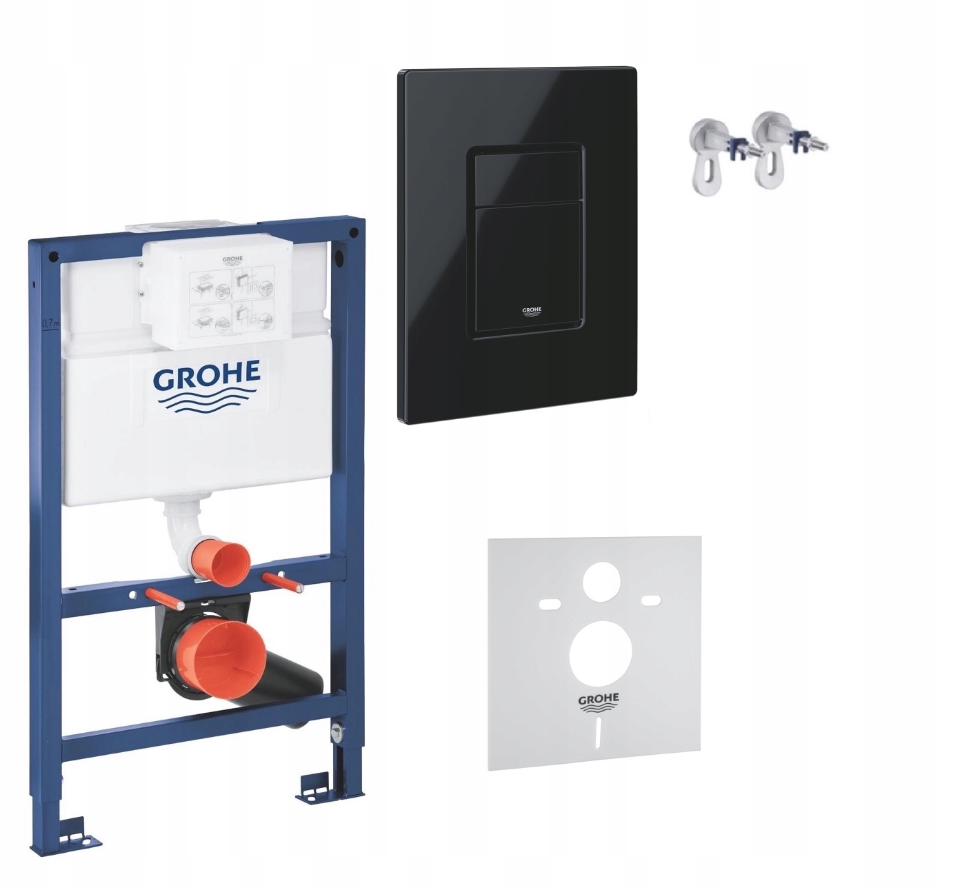 5v1 Podomietkový Wc set, rošt Grohe 82 cm čierne tlačidlo