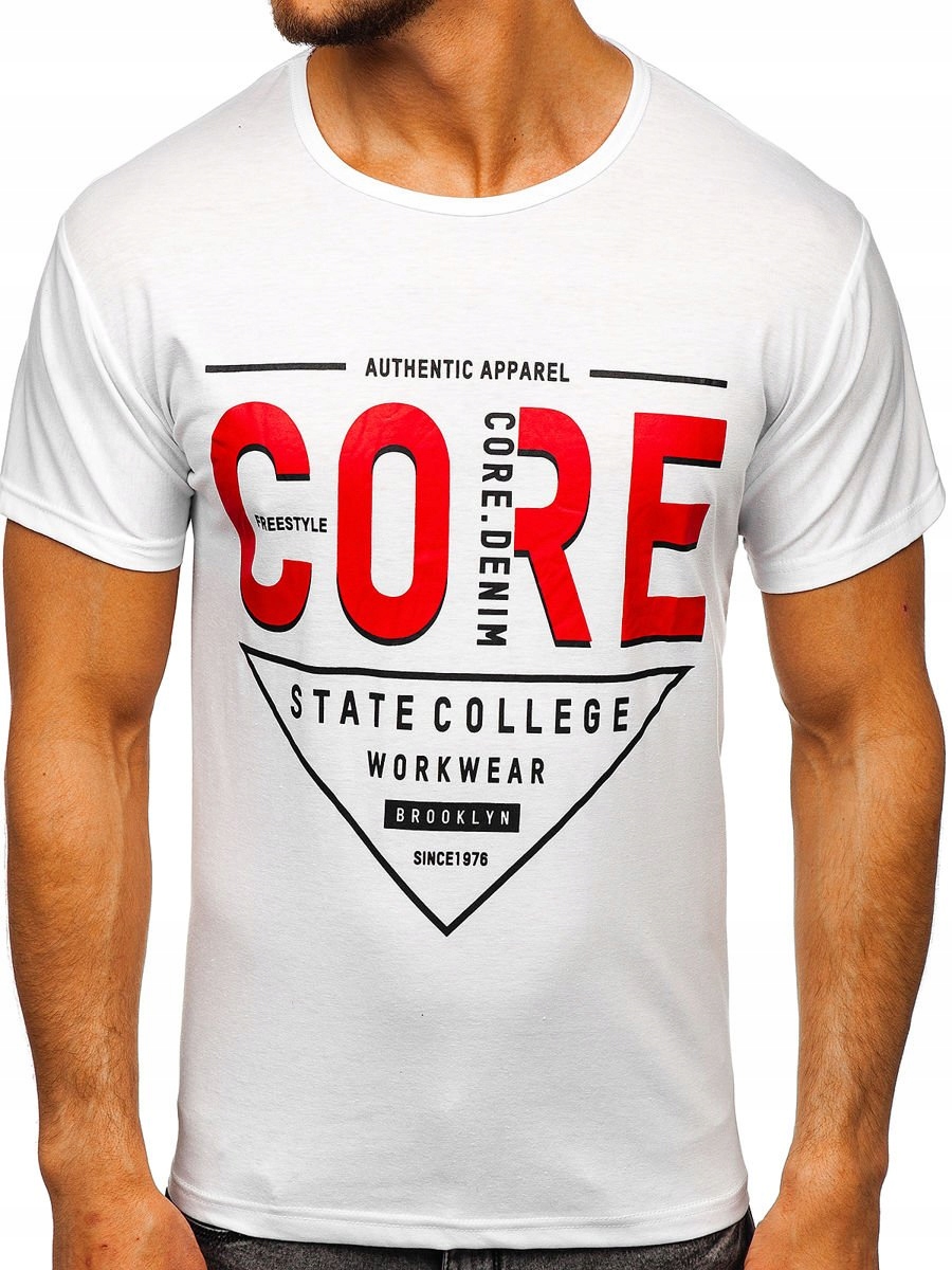 

T-shirt Męski Z Nadrukiem Biały KS2098 Denley_l