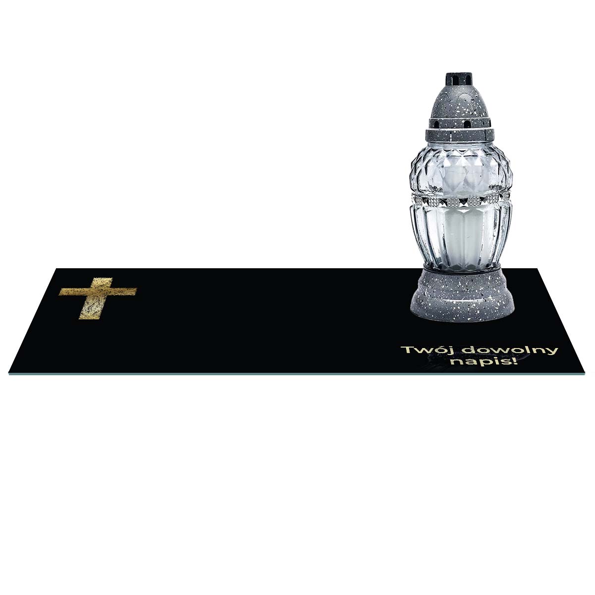 SZKLANA PODSTAWKA POD ZNICZE 60x20cm Z TWOIM DOWOLNYM NAPISEM