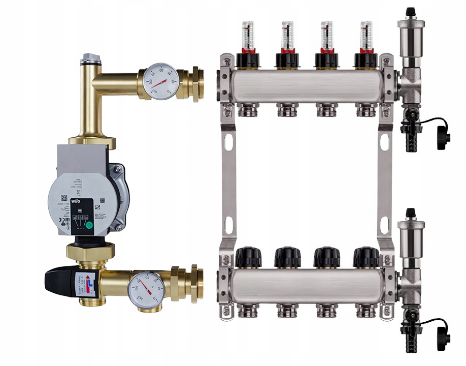 Rozdělovač pro podlahu 4 sekce nerezový pro vytápění Čerpadlo Wilo