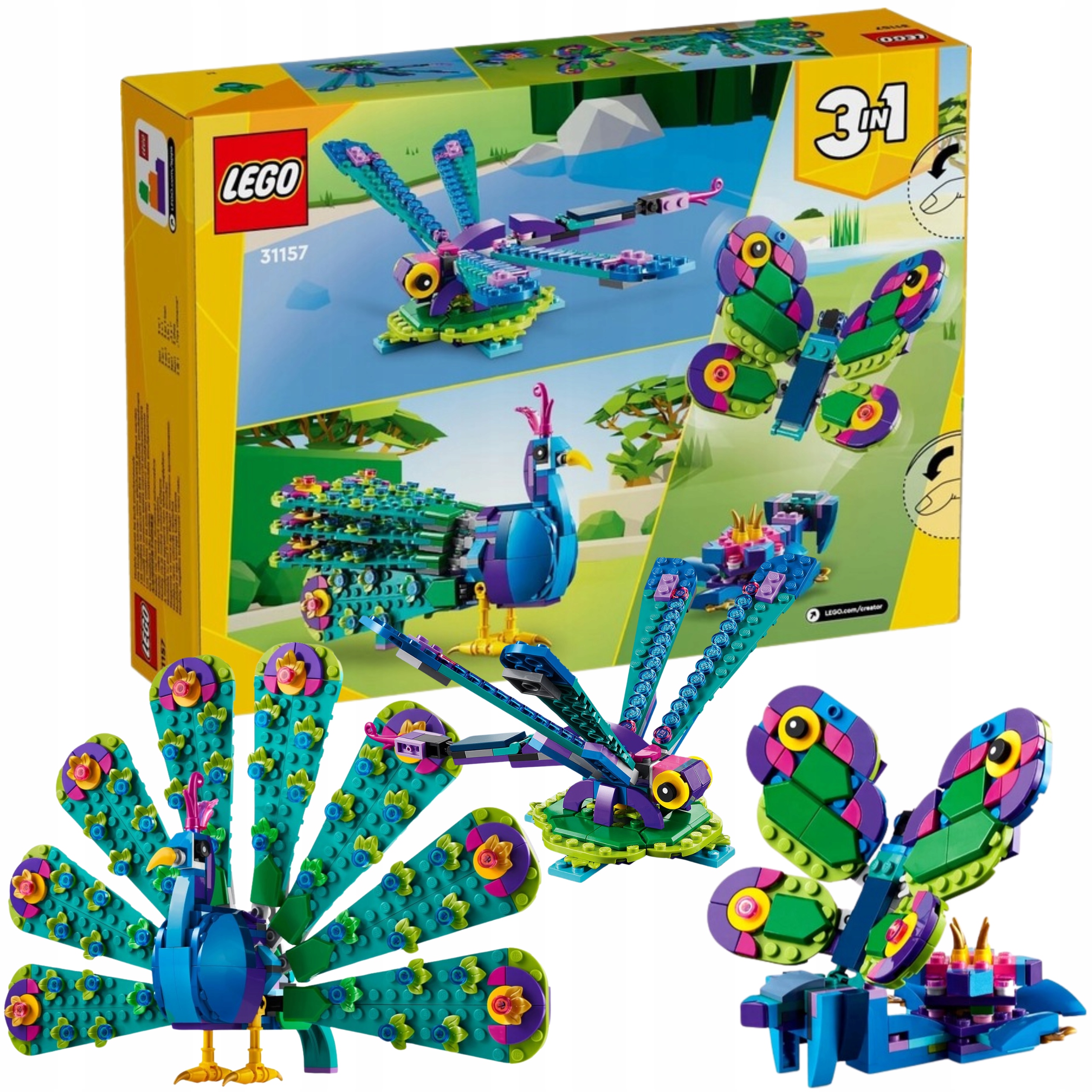 Lego Creator 31157 Egzotyczny Paw Ważka Motyl Klocki Zestaw 3w1 355el.