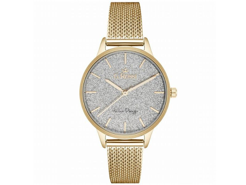 Dámské hodinky na mesh náramku se stříbrným brokátovým ciferníkem jako dárek