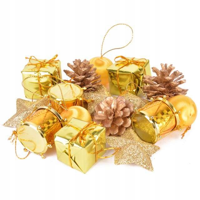KOMPLET ozdób CHOINKOWYCH zestaw MIX złoty ŚWIĘTA świąteczne dekoracje