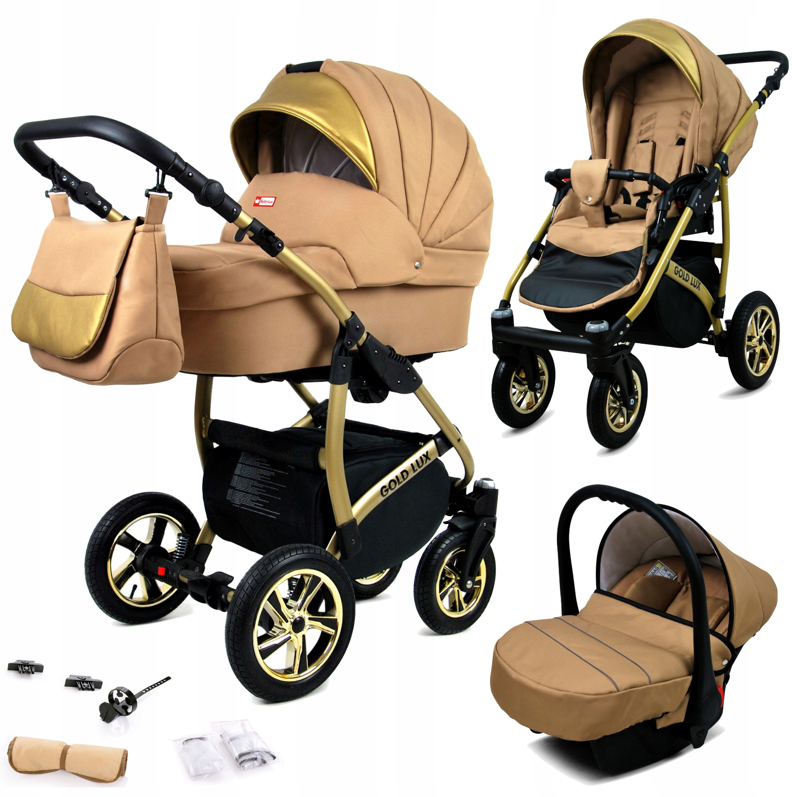 Wózek dziecięcy 3w1 BabyLux GoldLux spacerówka gondola fotelik samochodowy