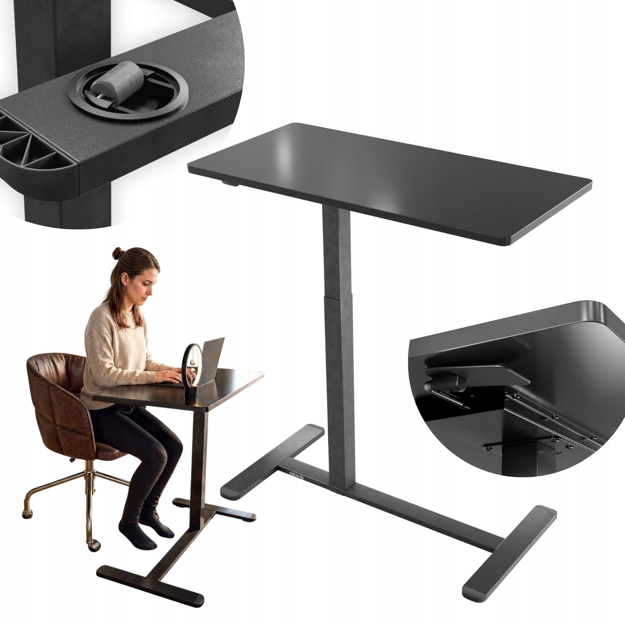 Mobilne Biurko Regulowane Do Laptopa Na Kółkach Stolik 67-107 cm Czarne