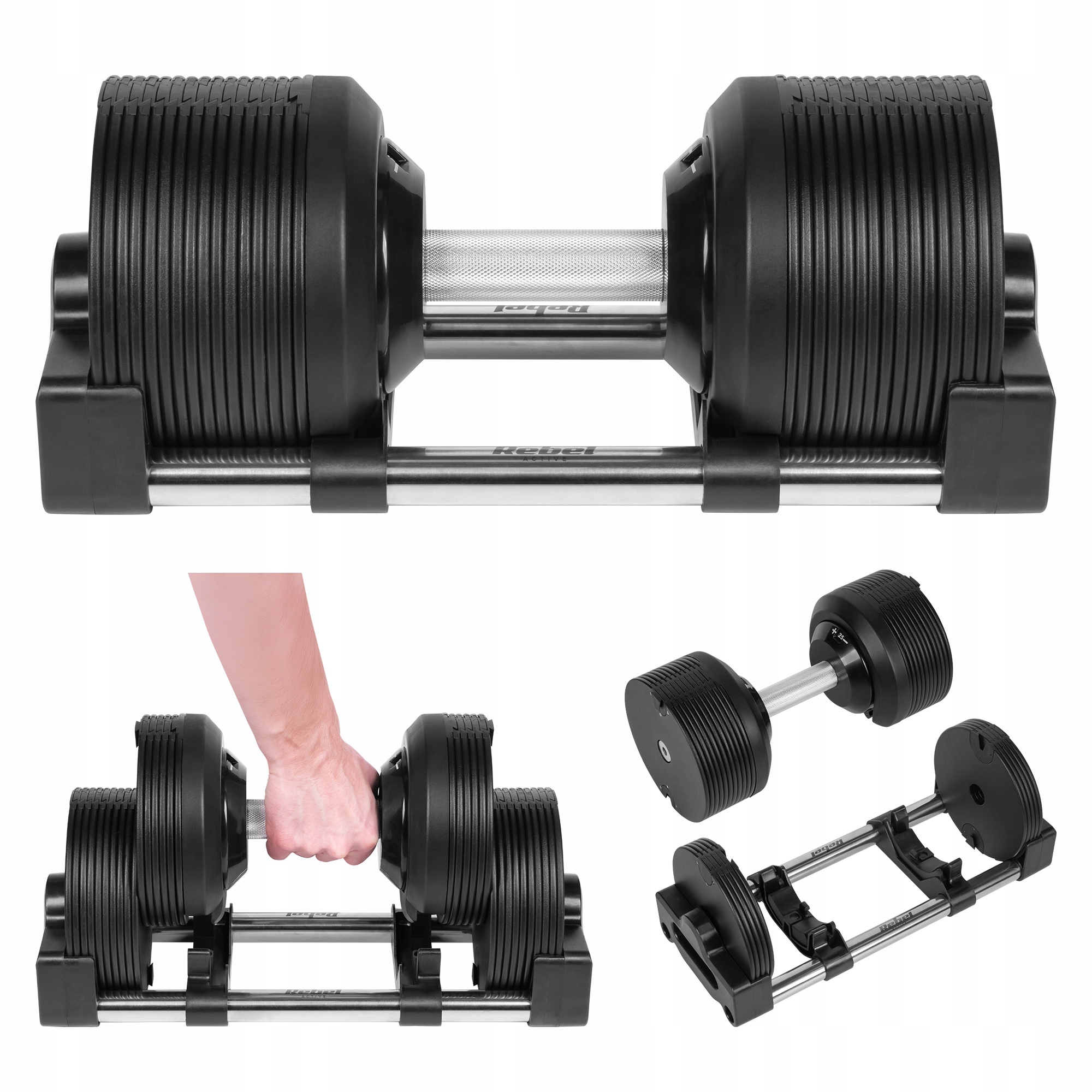 Hantel żeliwny regulowany automat 36 kg skok co 1kg Rebel