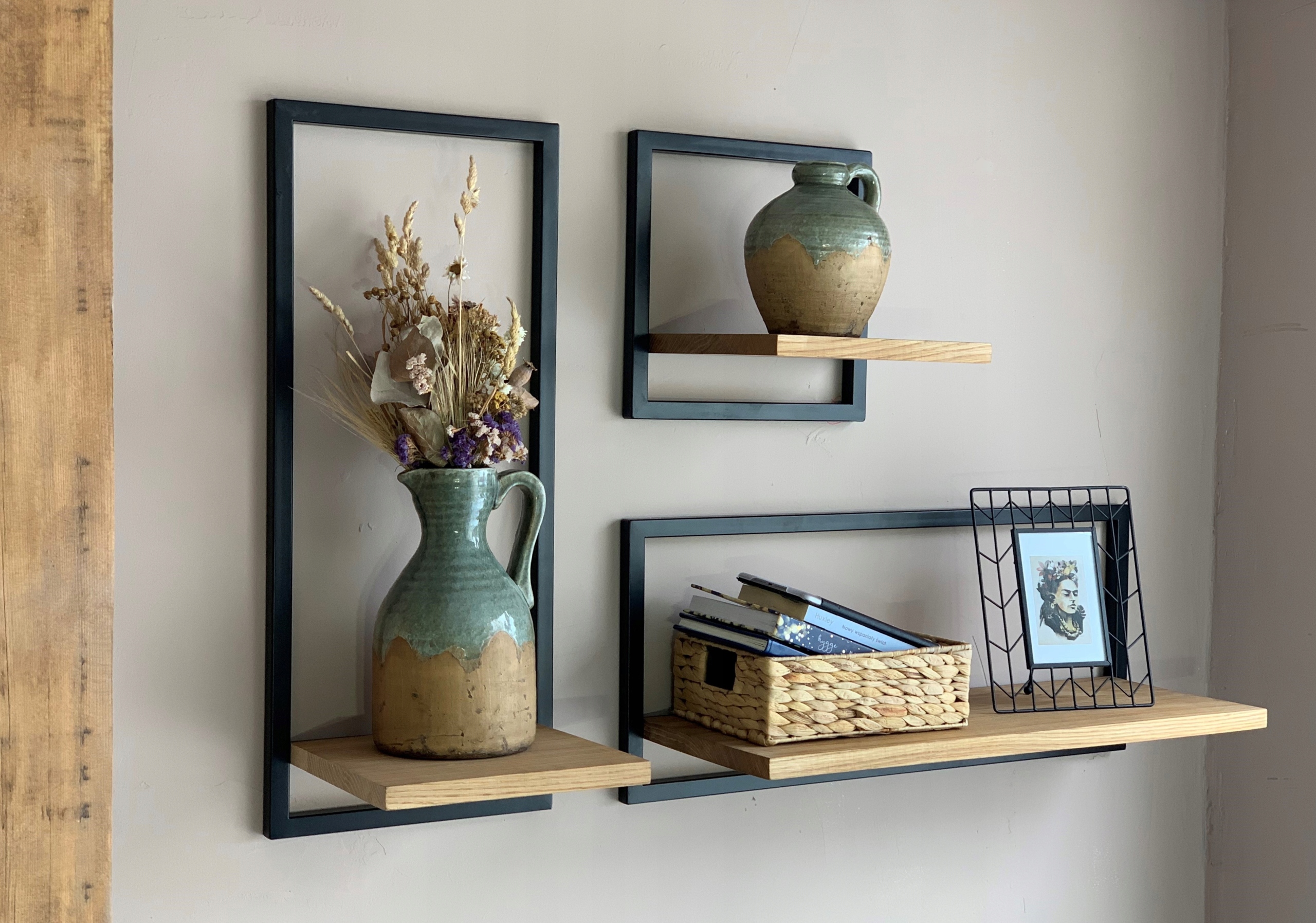 PÓŁKI WISZĄCE KOMPLET LOFT DĄB NATURALNY METAL