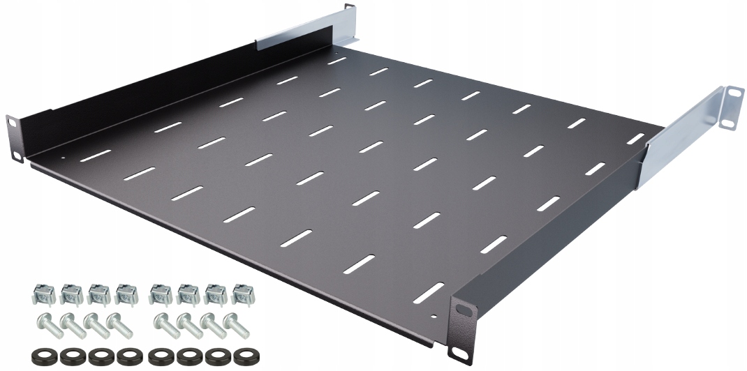 Półka Rack 19" 1U 450mm Regulowana 450-610 mm do Szaf Rack Czarna