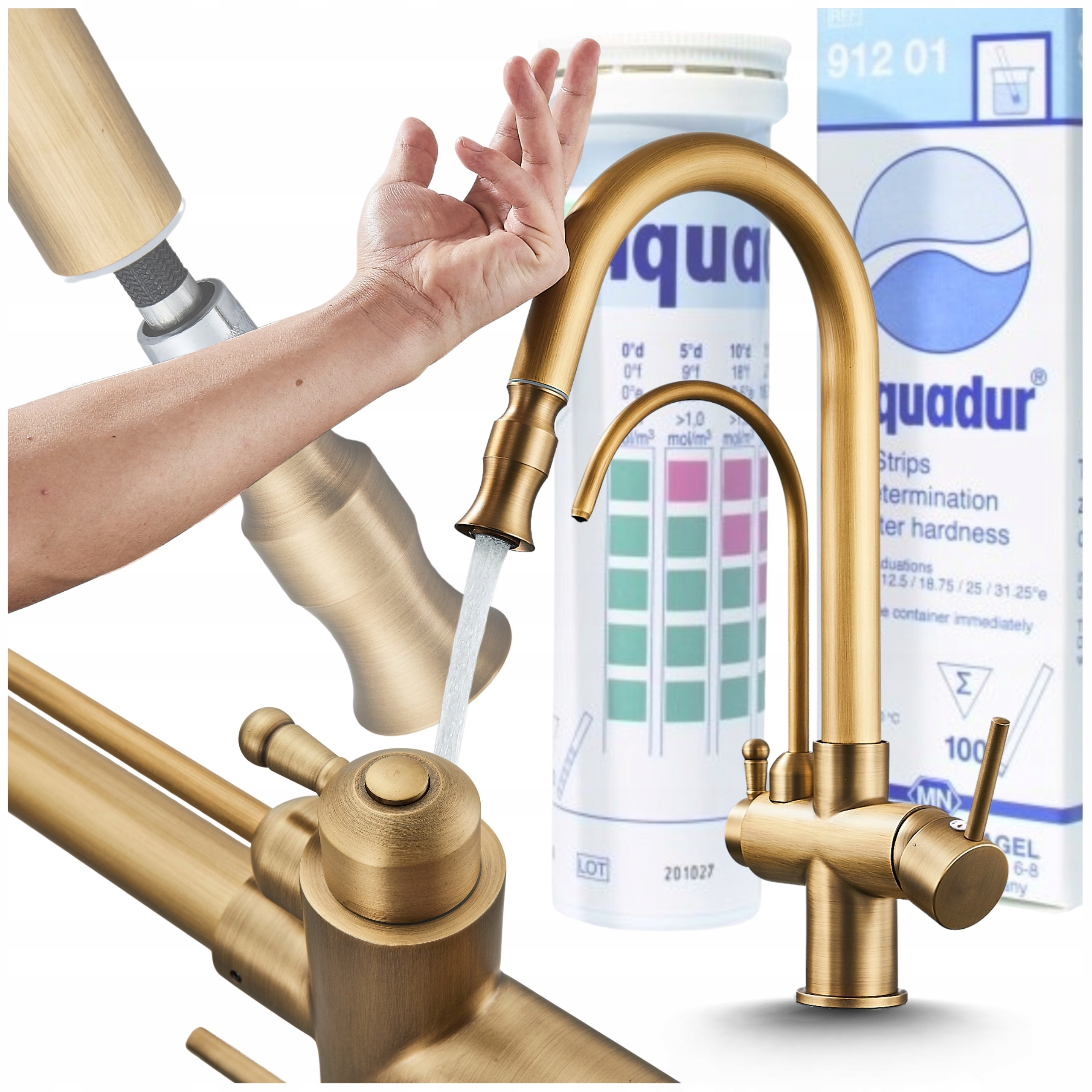 Kuchynská batéria Kartáčovaná Zlatá Trojcestná Dotyková Flexibilná výtoková