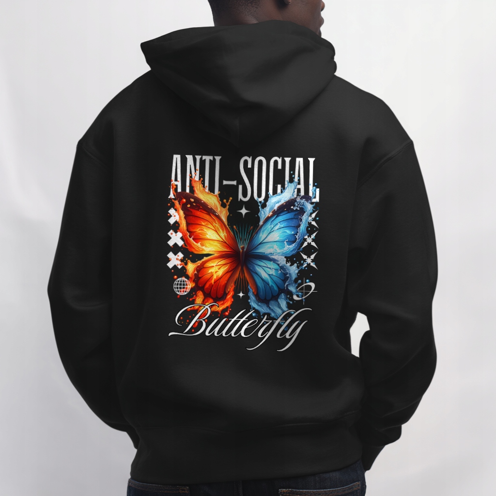 Oversize mikina s kapucí „anti-social“ – heavy 330 g/m², prémiová velikost L