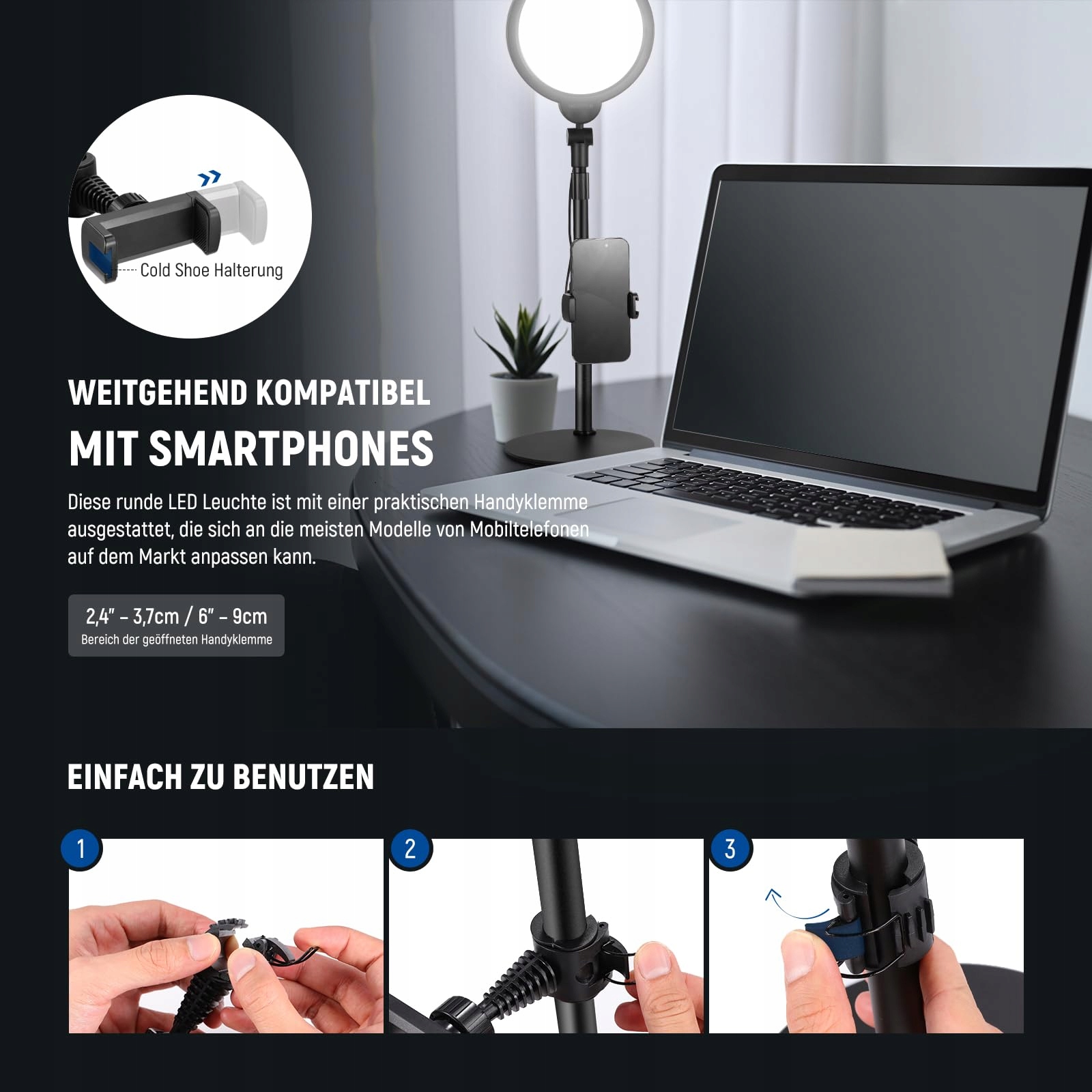NEEWER BASICS Zestaw Selfie Lampa Pierścieniowa 7" 10W 3000K-6500K — miniatura 6
