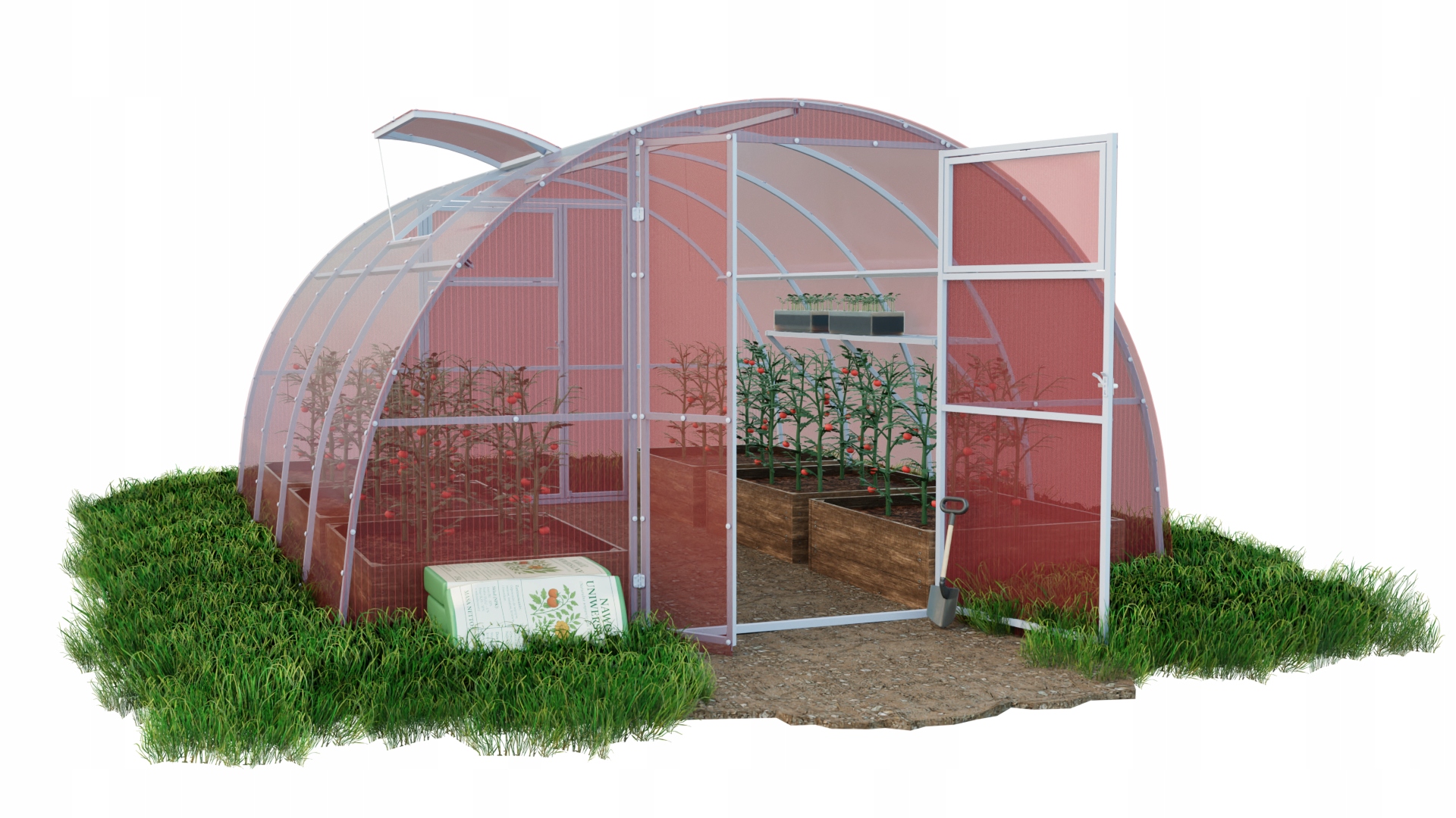 Skleník Zahradní tunel růžový 3,5x4 m polykarbonát 40x20 4 mm