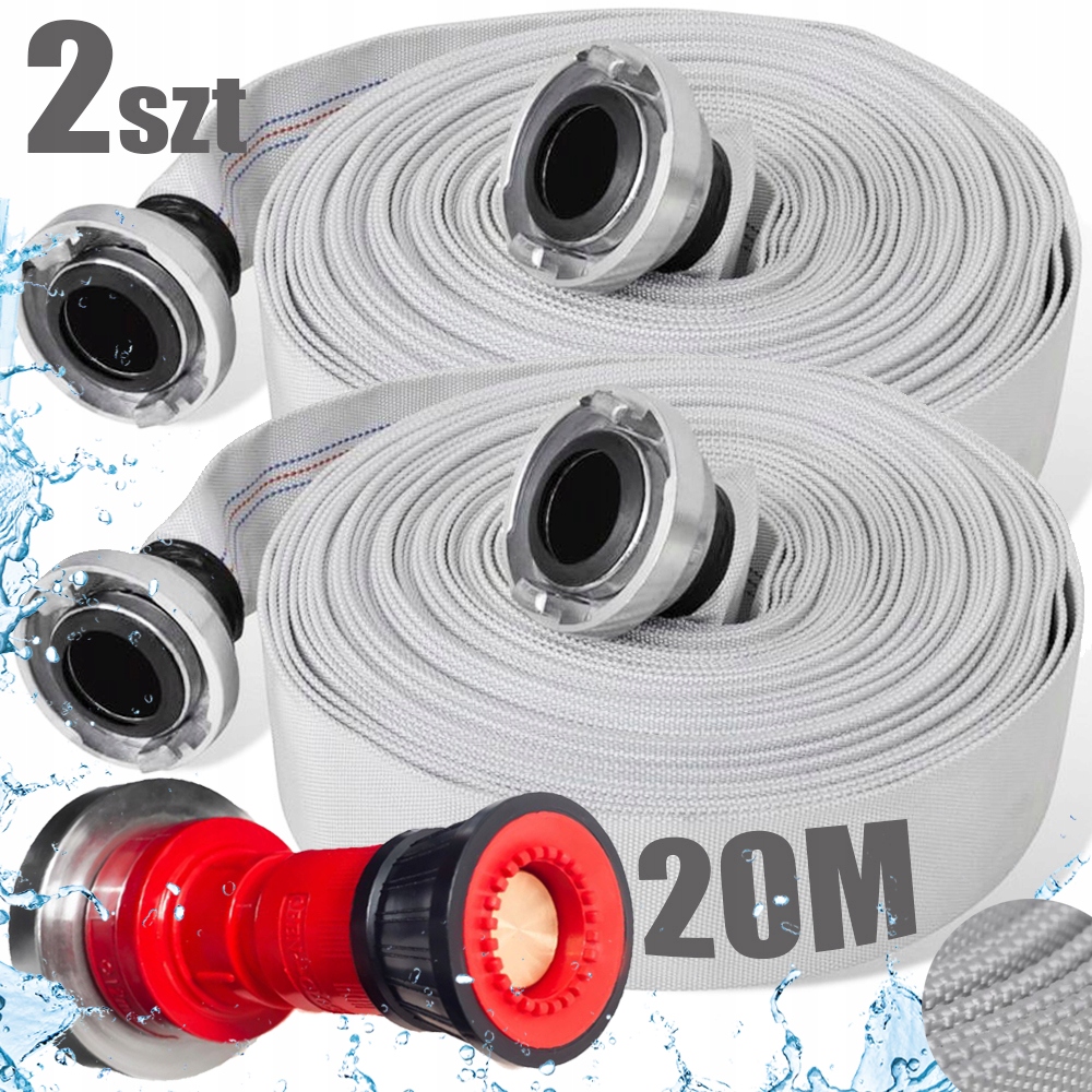 Wąż Strażacki Do Wody Strażak Szybkozłącza 1 Cal 20m 2 Szt Prądownica