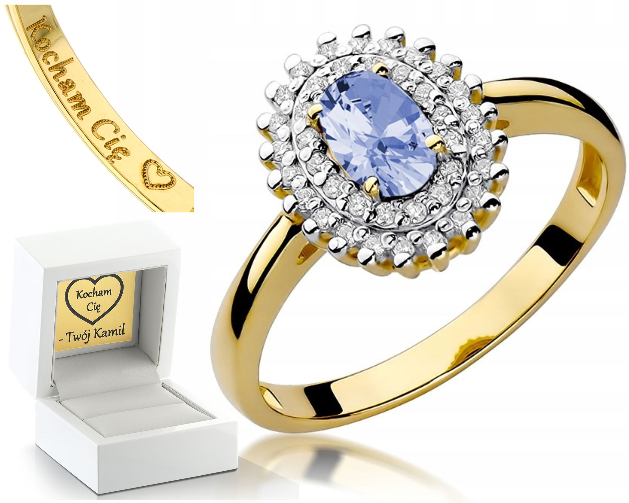 Smyslný Prstýnek Tanzanit Brilianty 585 Gravírování