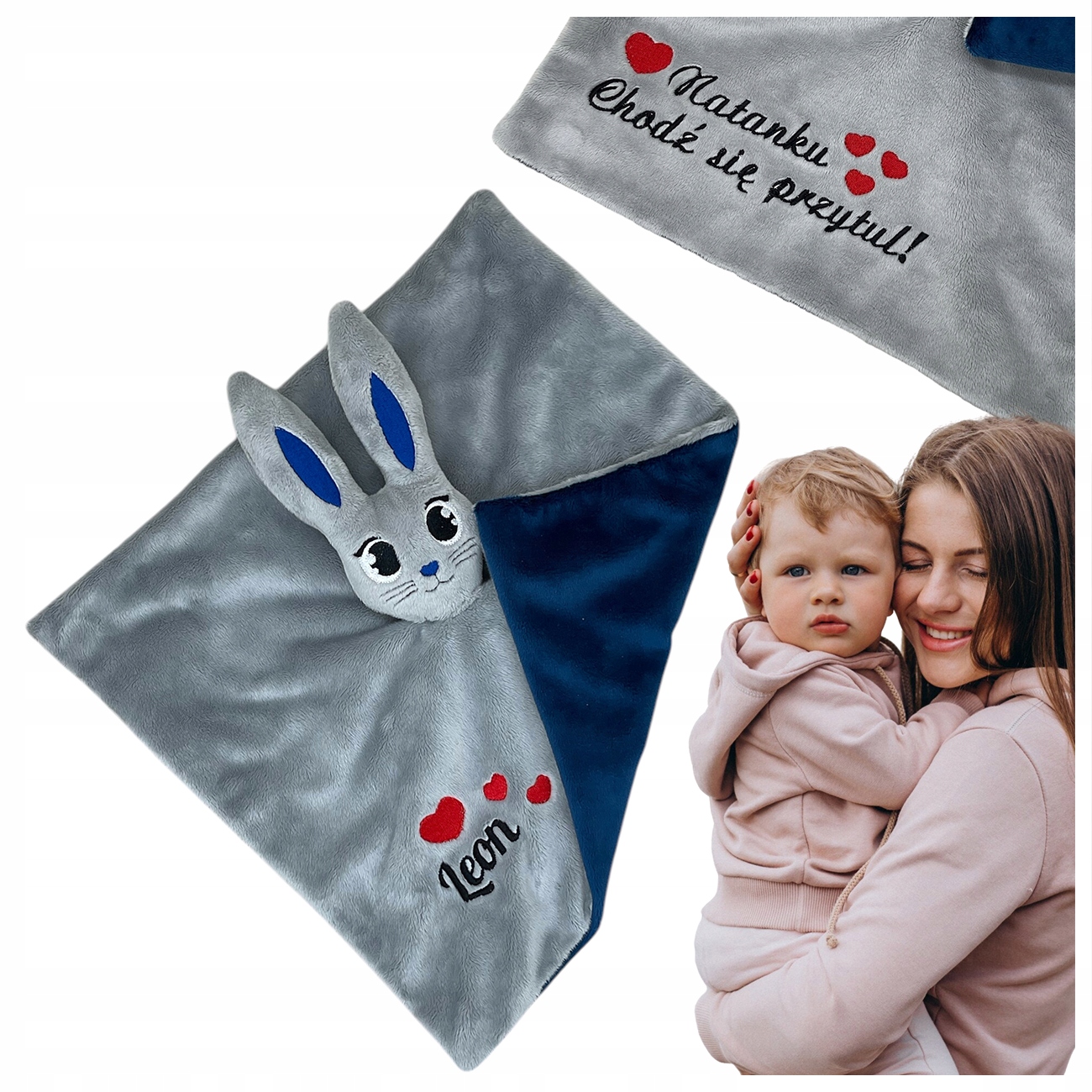 PREZENT NA CHRZEST KOCYK PLUSZOWY KRÓLIK Z IMIENIEM KOCYK DO PRZEDSZKOLA