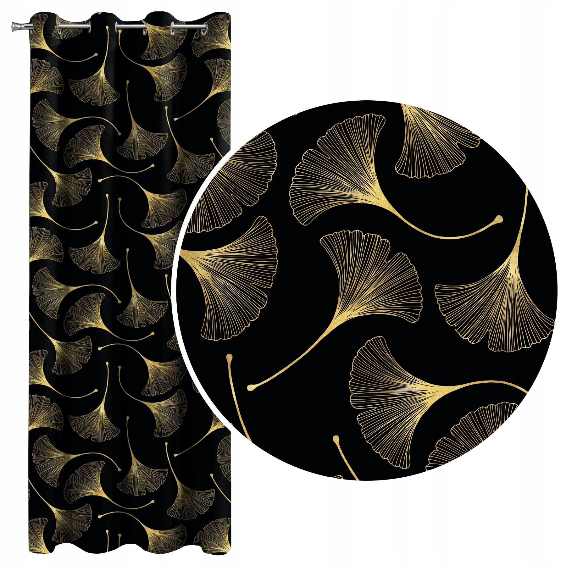 Závěs s zatemňovacími závěsy Velur Ginkgo na černém 140x250