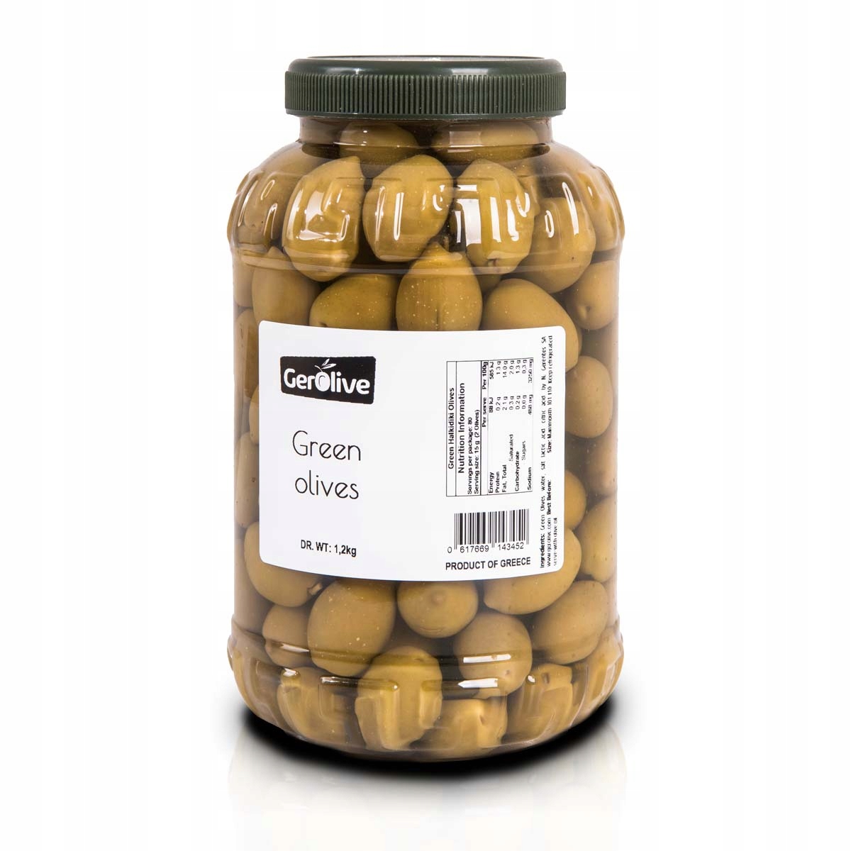 

Greckie oliwki zielone z pestką 1,2 kg poj. 2l